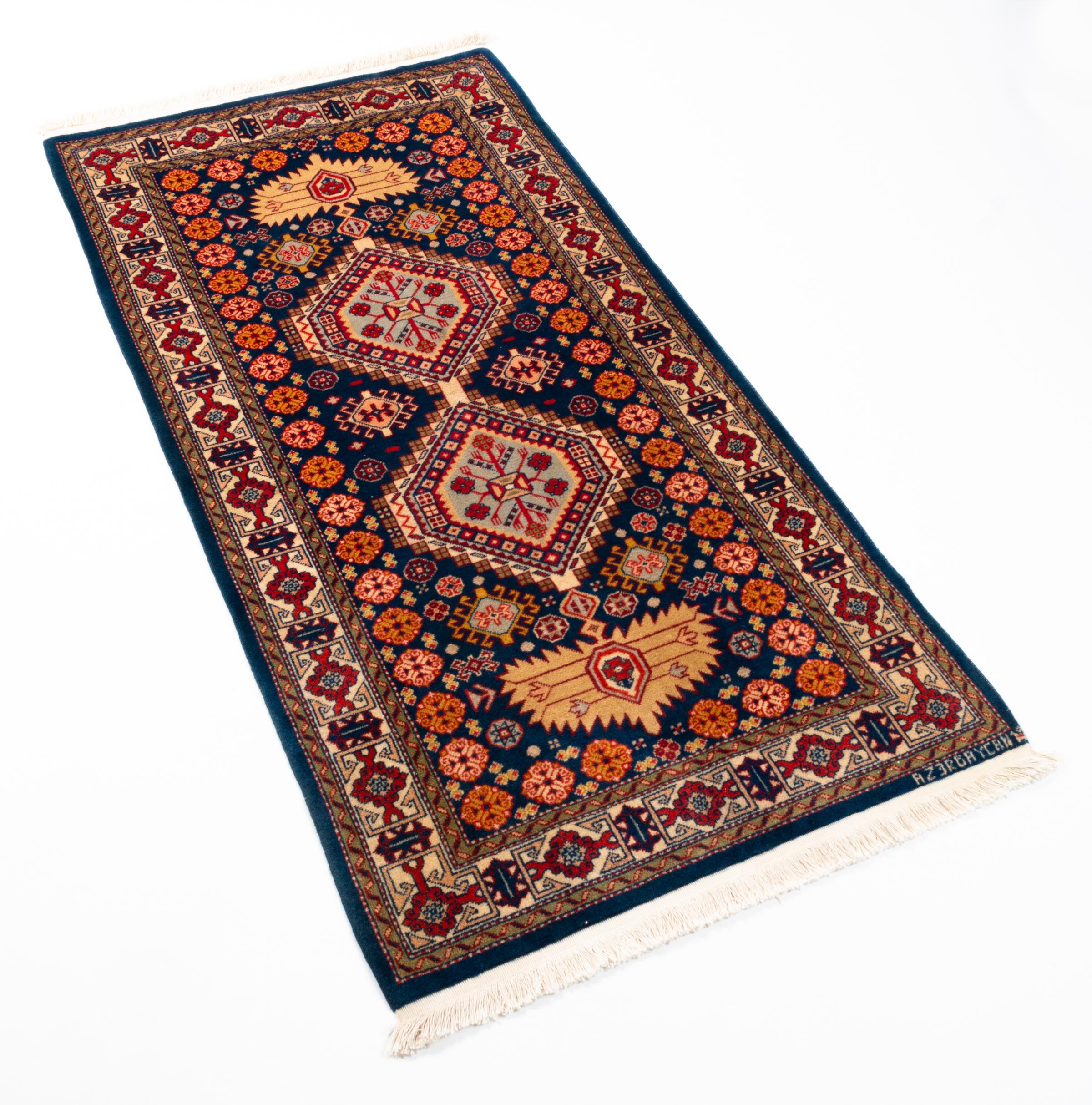 Persian Azerbaijani Hand-Knotted Rug Runner Geometric Design In Excellent Condition For Sale In London, GB