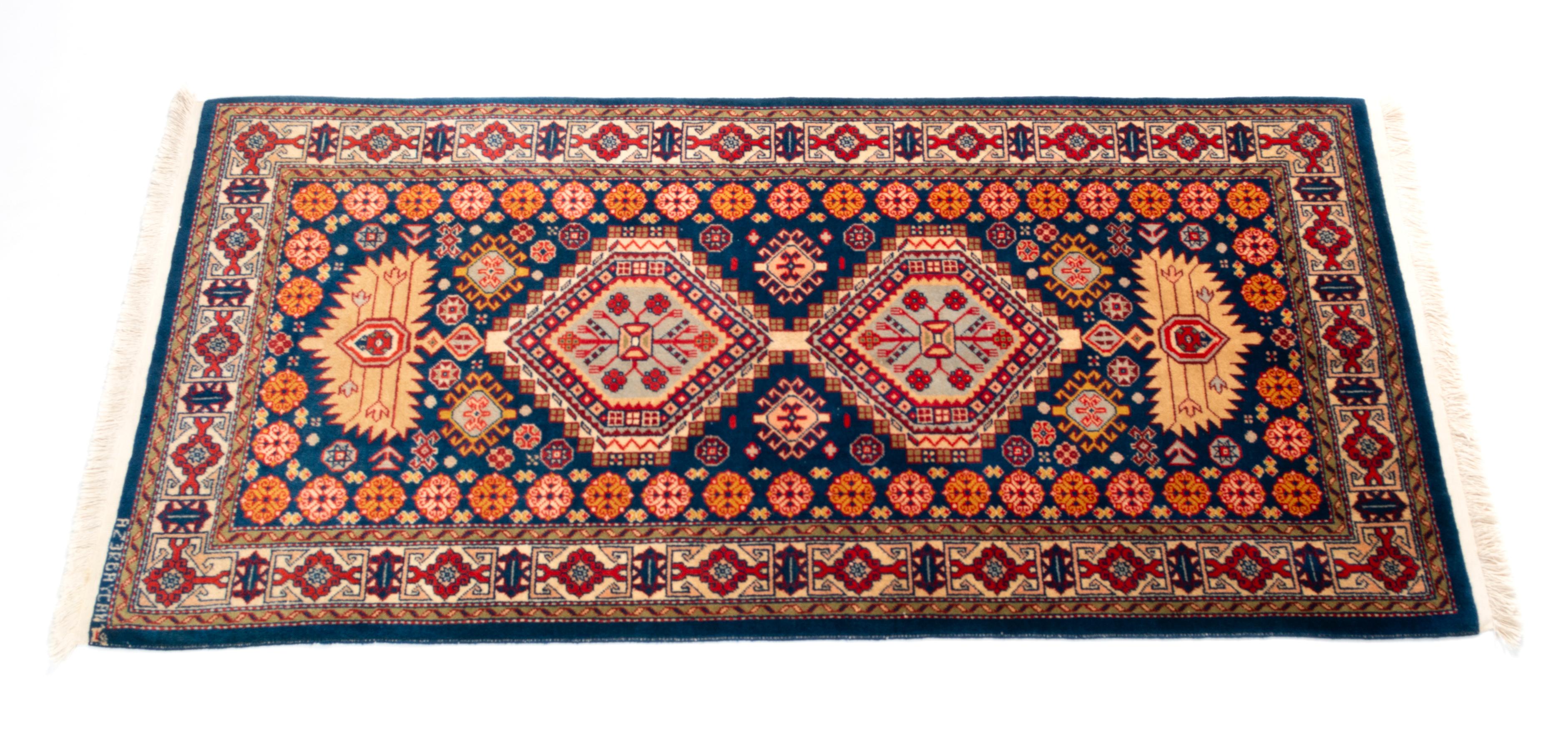 Persian Azerbaijani Hand-Knotted Rug Runner Geometric Design For Sale 1