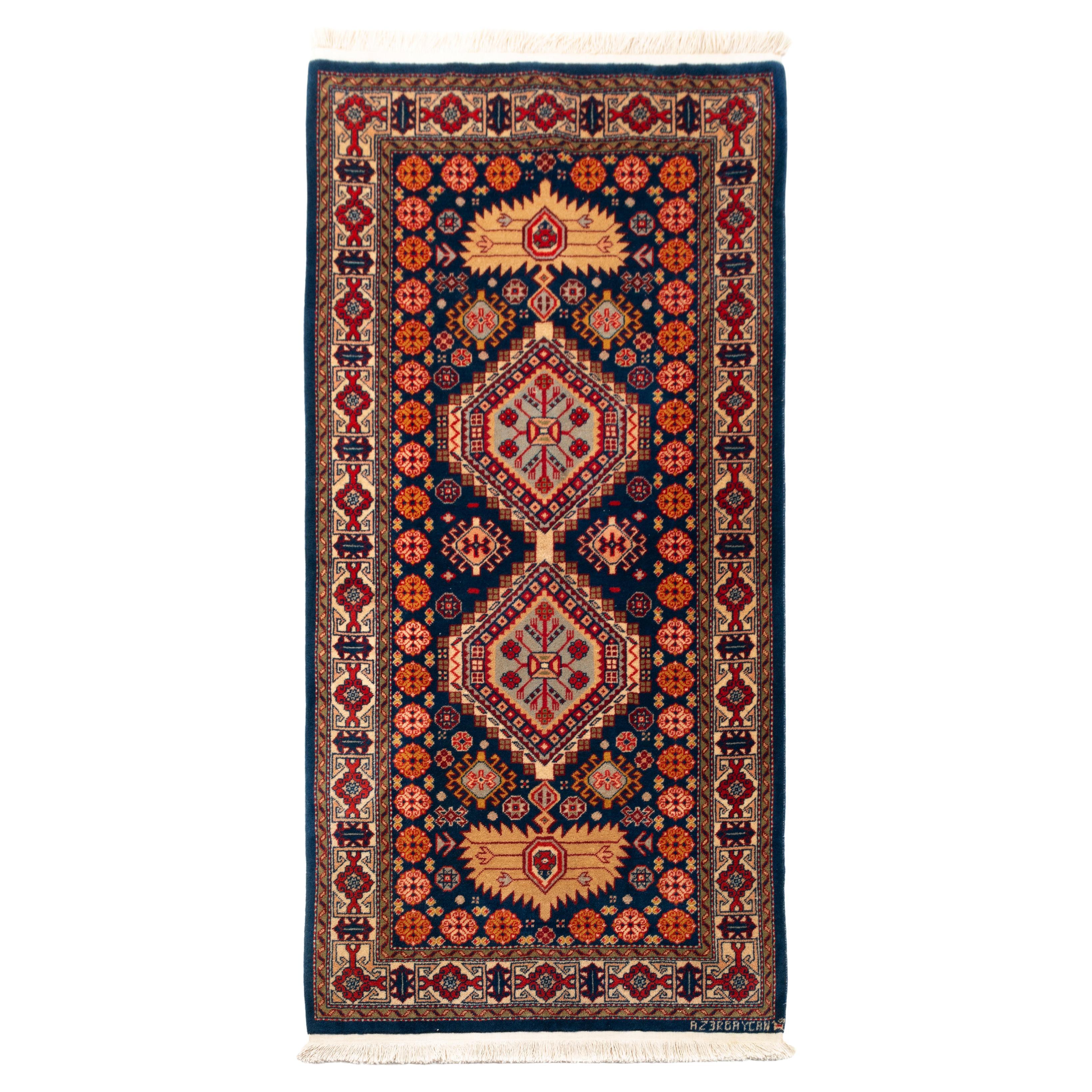 Persian Azerbaijani Hand-Knotted Rug Runner Geometric Design For Sale