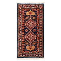 Used Persian Azerbaijani Hand-Knotted Rug Runner Geometric Design