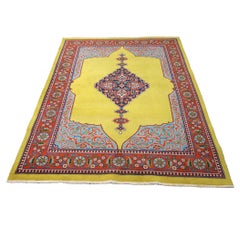 Persisch-aserbaidschanischer Wollteppich 5x6, senfgelb, blau und rot, handgefertigt