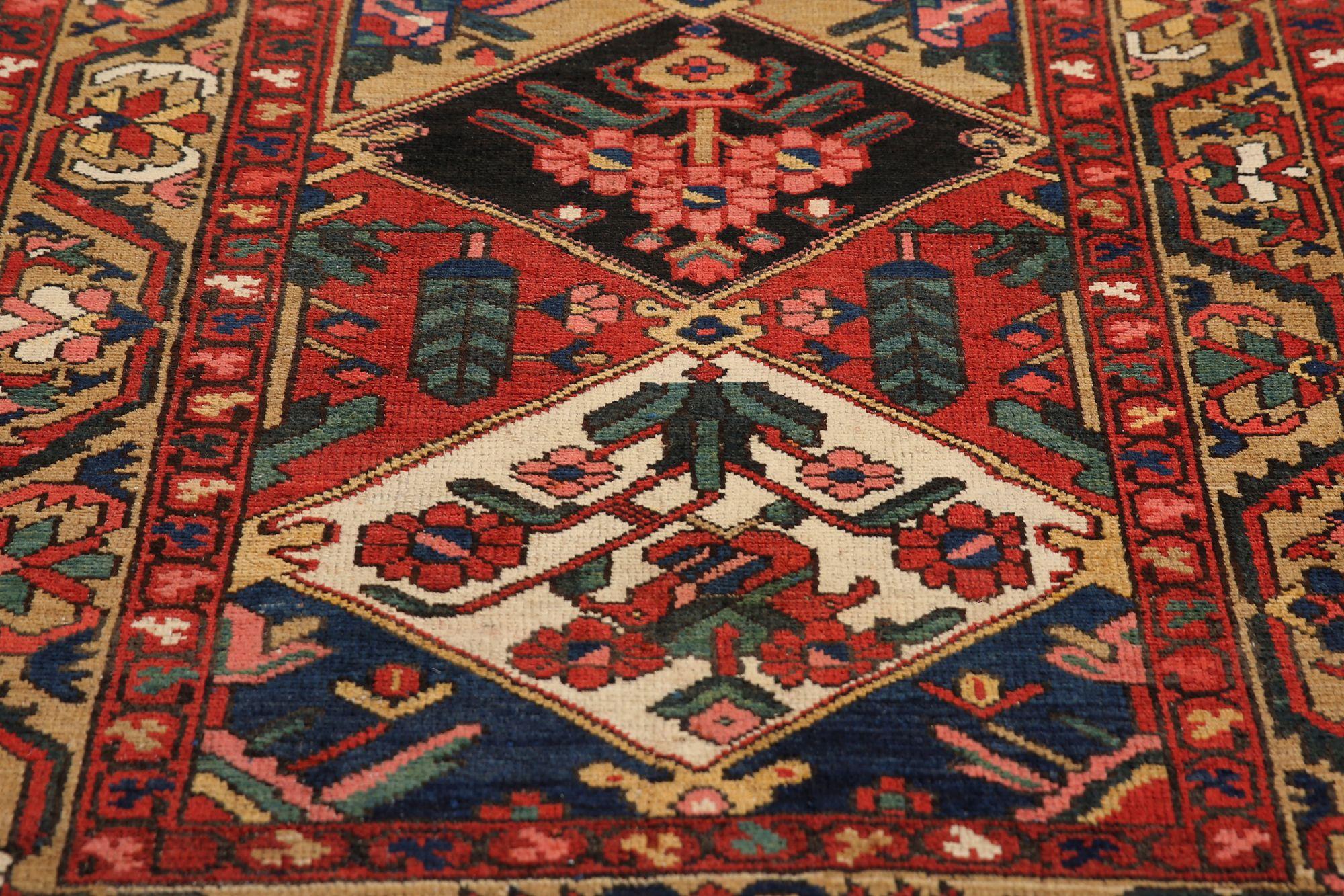 Persischer BAKHSHAIESH Läufer - Wolle Schwarz Elfenbein Rot Design - 96953 (Irakisch) im Angebot