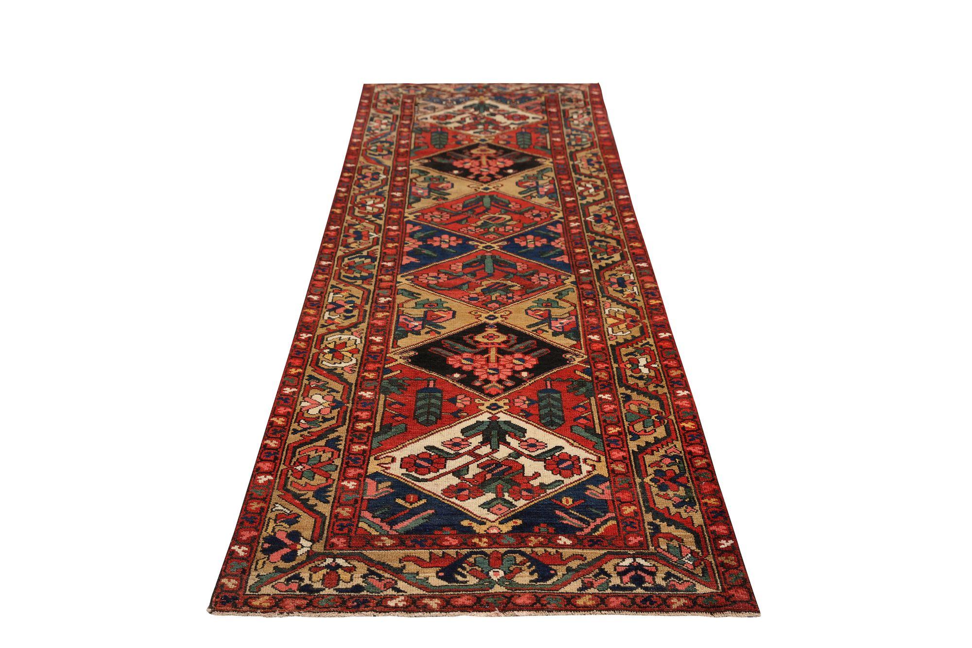 Persischer BAKHSHAIESH Läufer - Wolle Schwarz Elfenbein Rot Design - 96953 (20. Jahrhundert) im Angebot