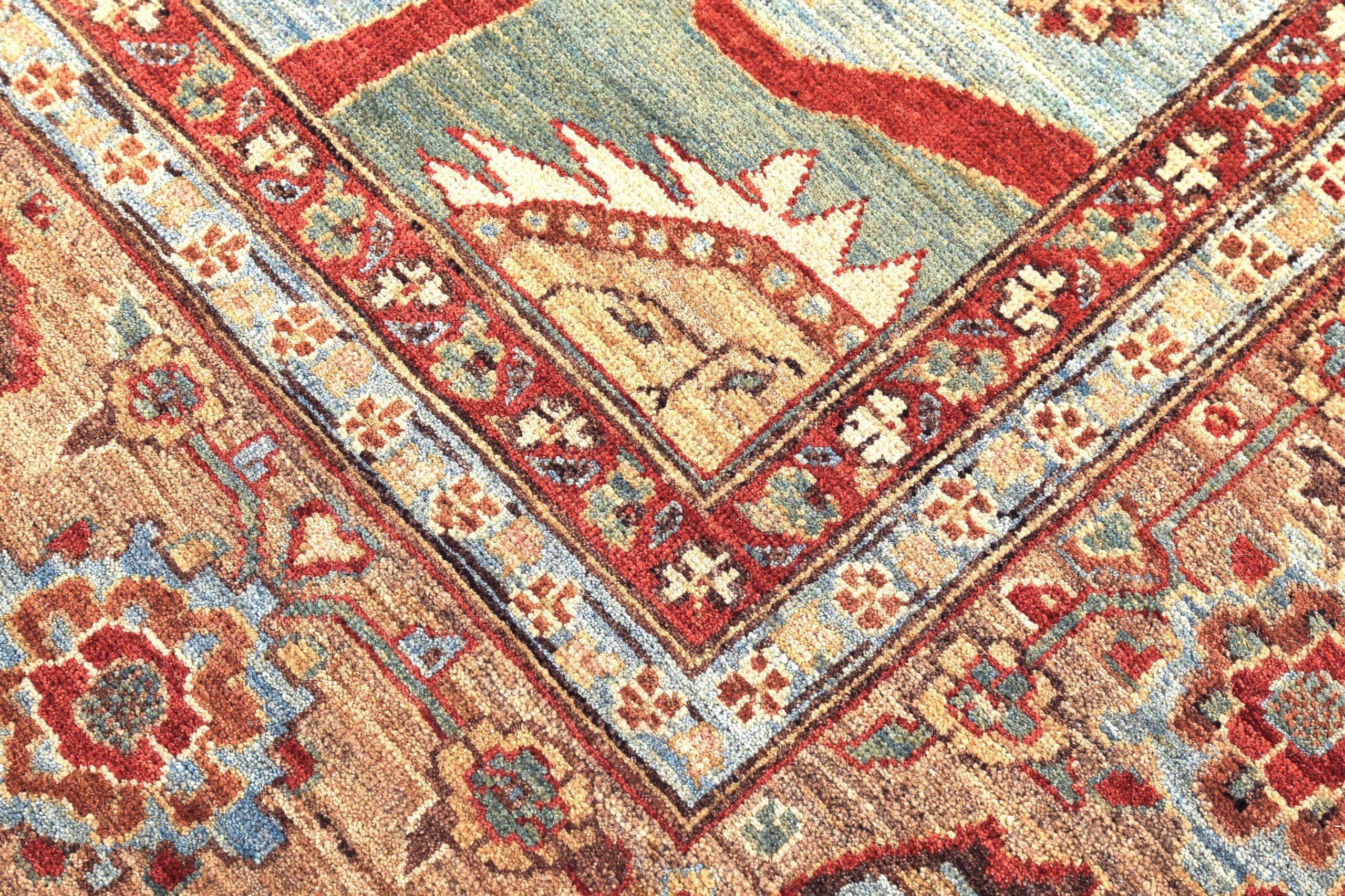 Persische Bakhshayesh Quadratische Teppiche - Seide Blau Elfenbein Rot - 89706 (Asiatisch) im Angebot