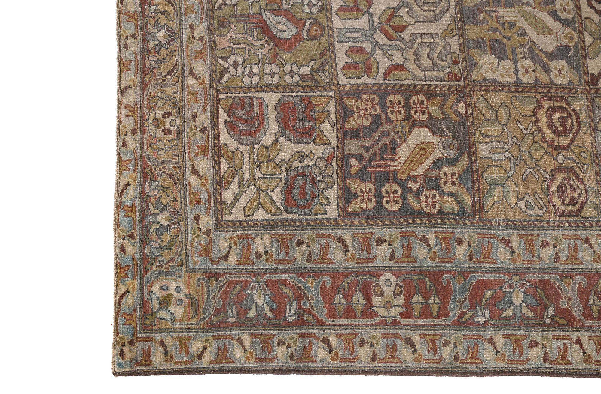 Descubre la elegancia de las alfombras persas Bakhtiari de Circa 1940. Diseñado con Lana y AzulMarrónMarfilRojo, este diseño exclusivo es perfecto para realzar tu espacio.