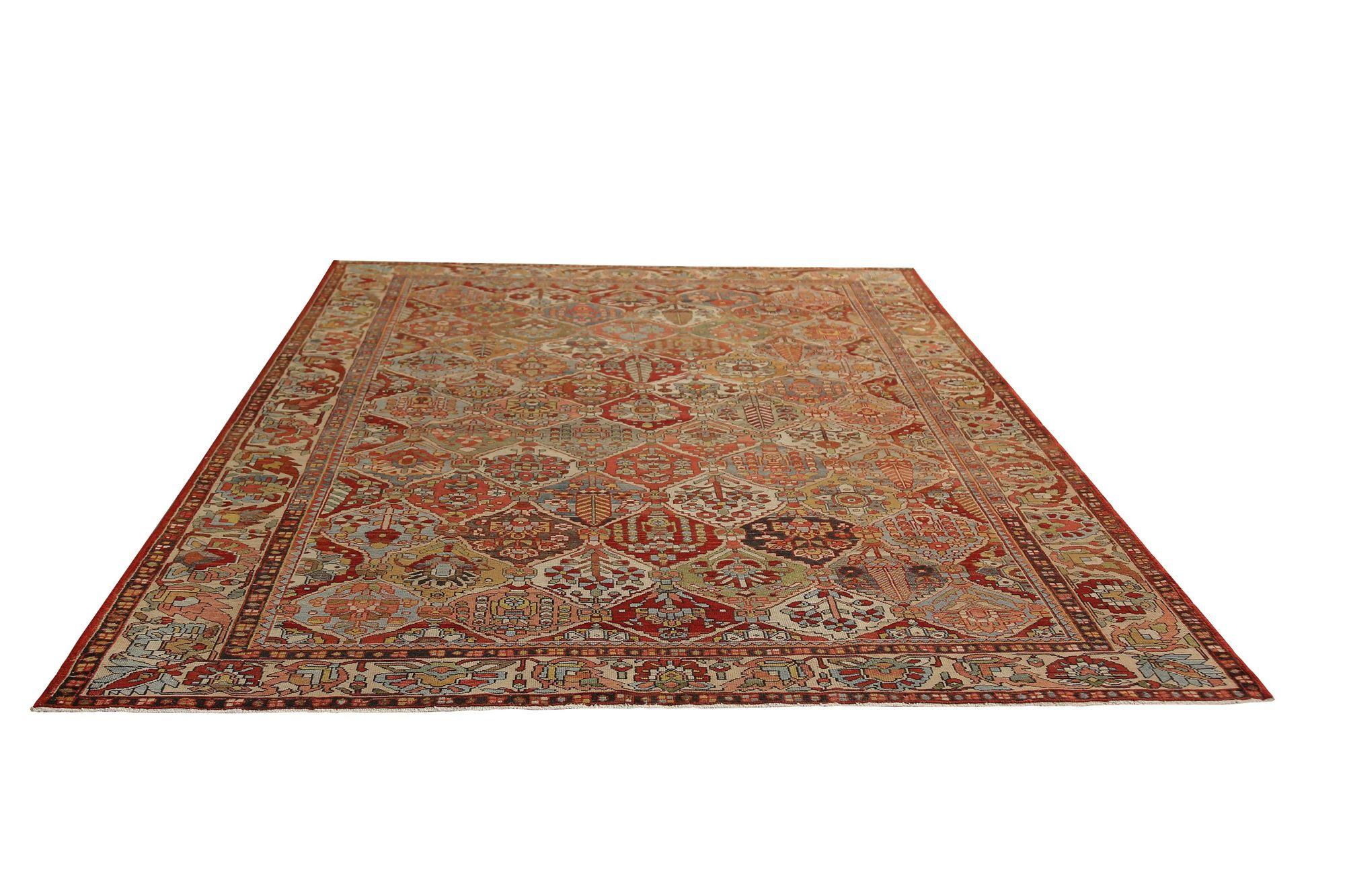 Persische Bakhtiari-Teppiche - Wolle Blau Grün Elfenbein Rot - 96873 (20. Jahrhundert) im Angebot