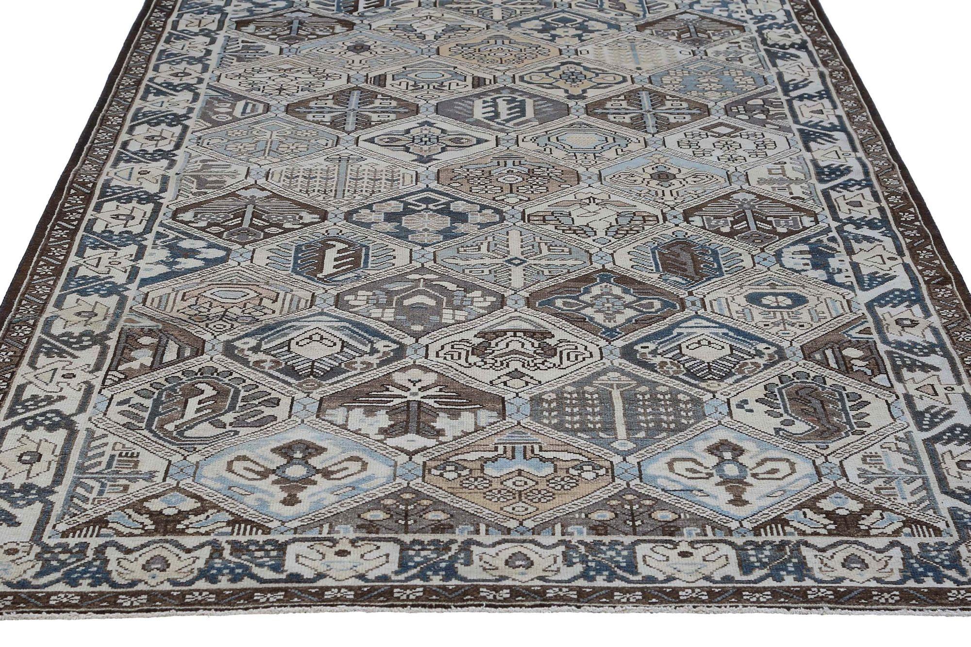 Persische Bakhtiari Teppiche - Wolle Braun Elfenbein Design - 96917 im Zustand „Hervorragend“ im Angebot in Dallas, TX