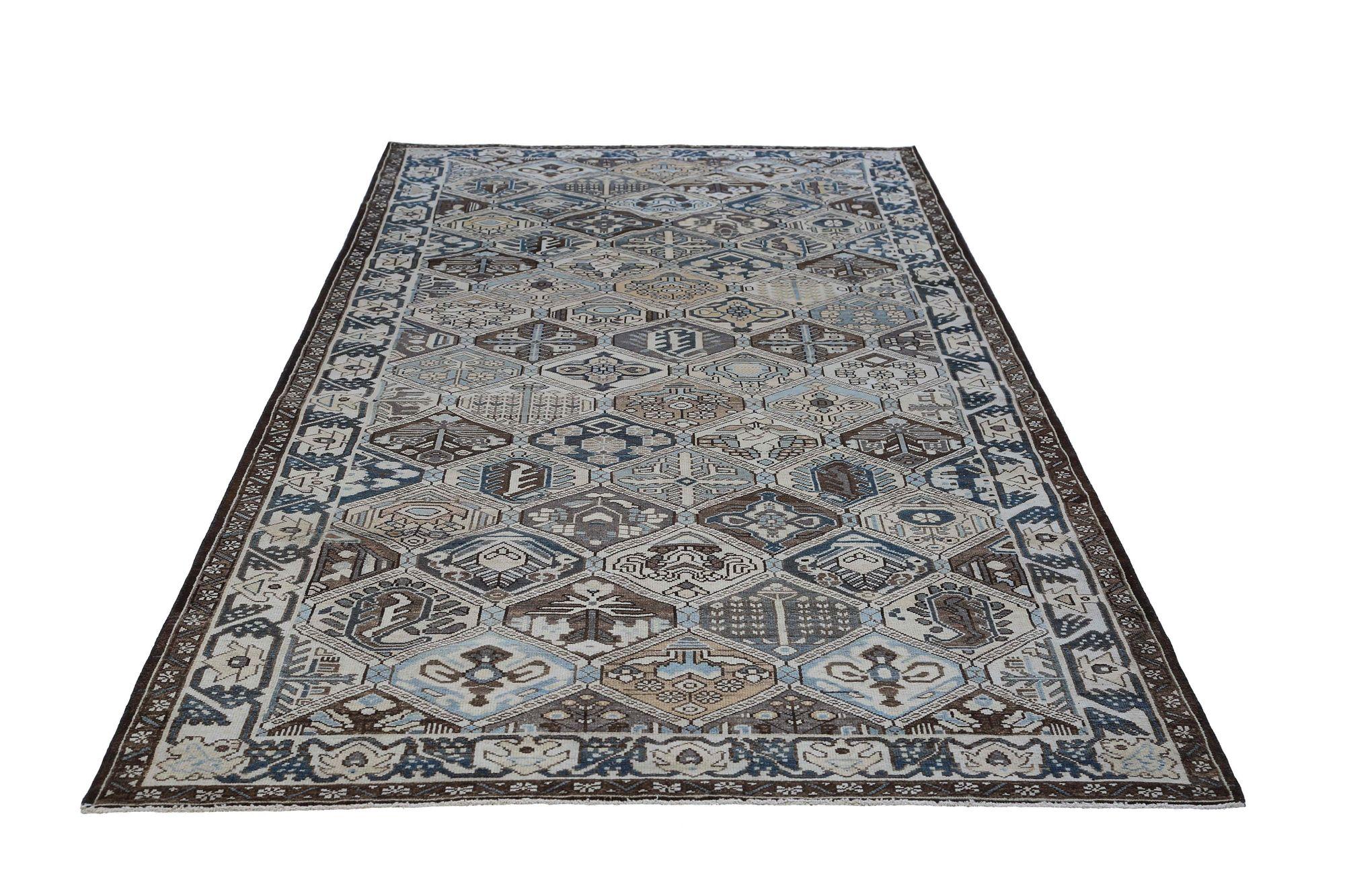 Persische Bakhtiari Teppiche - Wolle Braun Elfenbein Design - 96917 (20. Jahrhundert) im Angebot