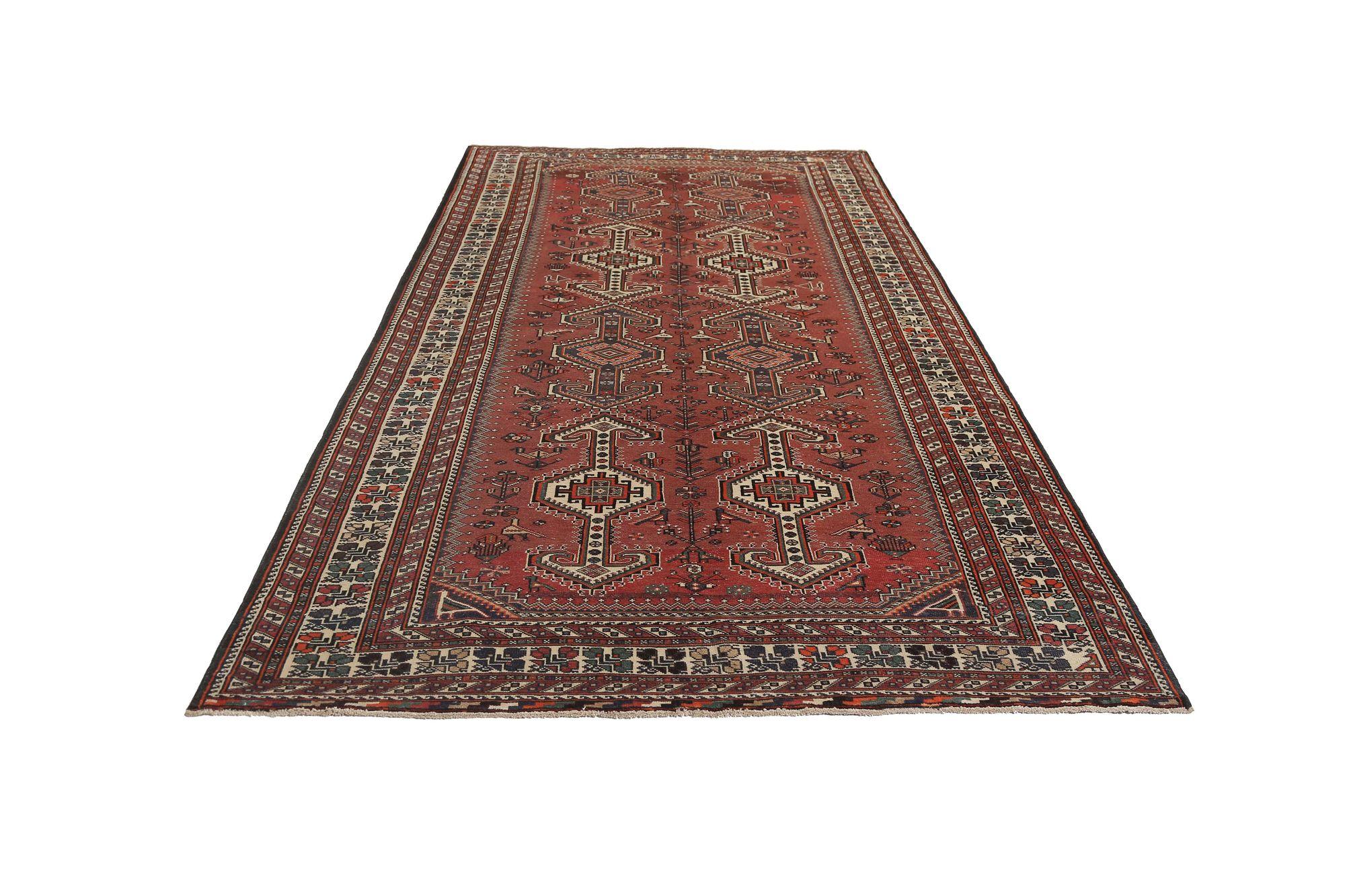 Persische Bakhtiari-Teppiche - rotes Wolldesign - 97105 im Zustand „Hervorragend“ im Angebot in Dallas, TX