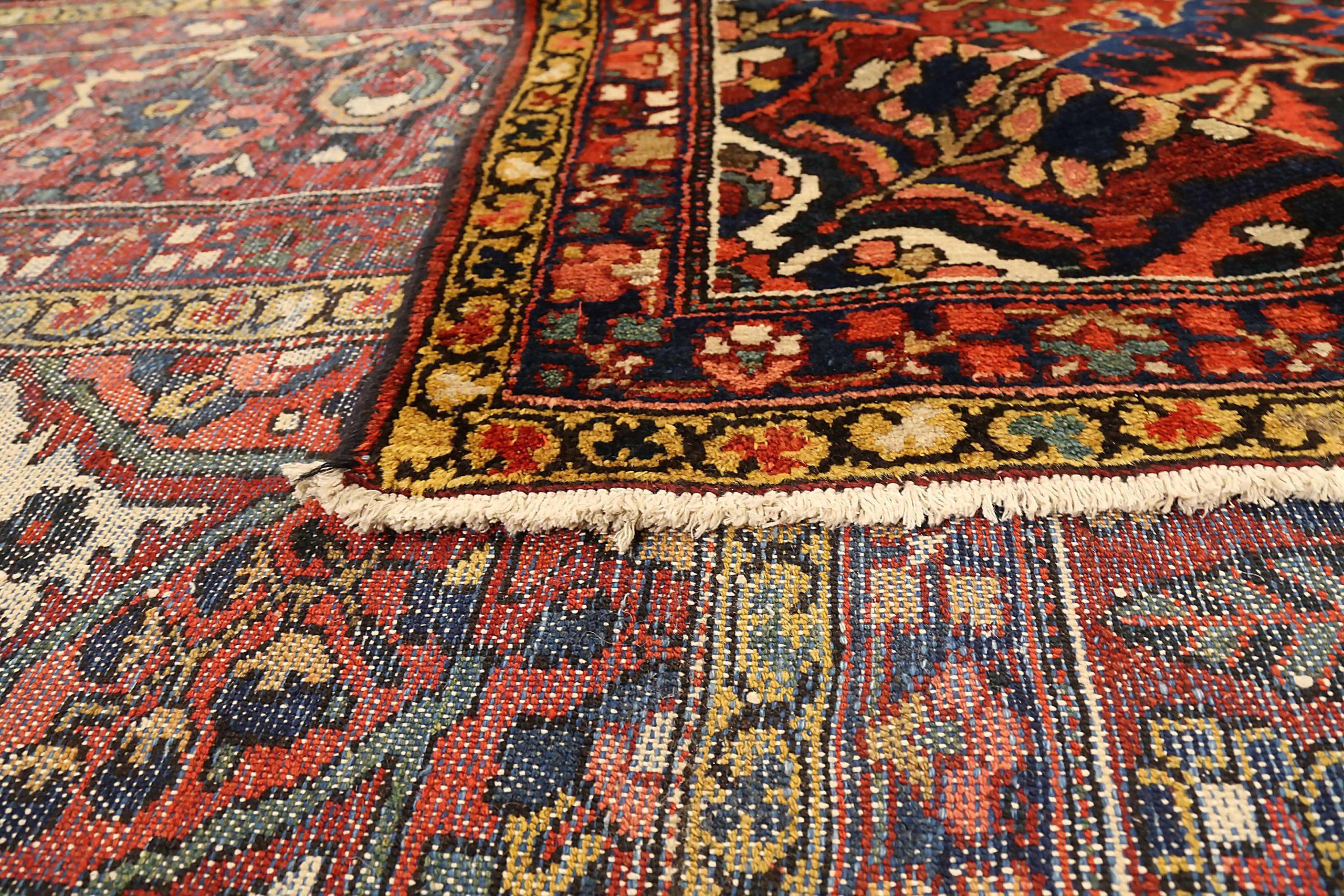Alfombra Persa Bakhtiari Circa 1910 - Lana Azul Marfil Rojo 73121 siglo XX en venta