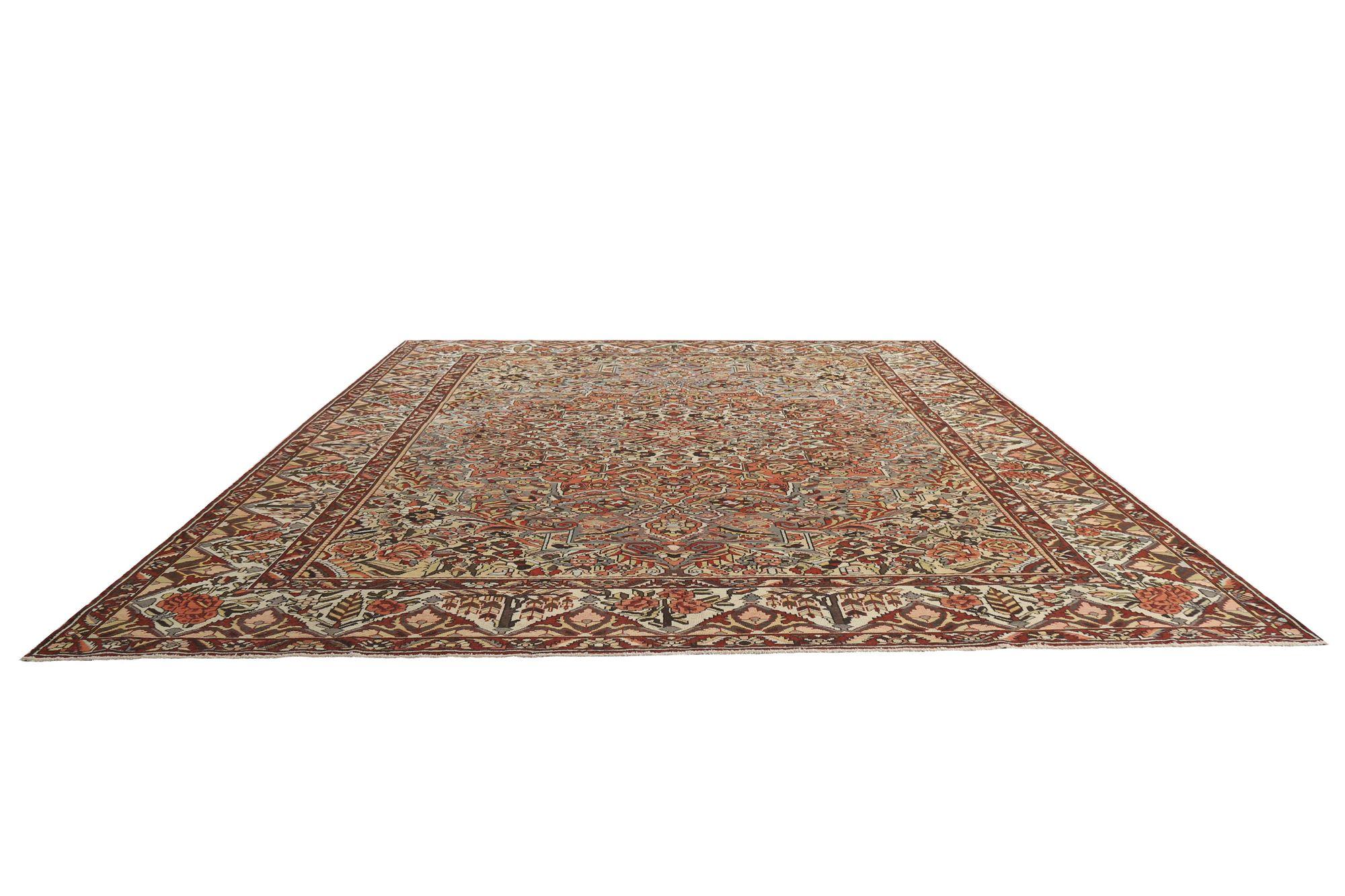 Persischer Bakhtiari Over Size-Teppich - Wolle Blau Elfenbein Rot Design - 96717 (20. Jahrhundert) im Angebot