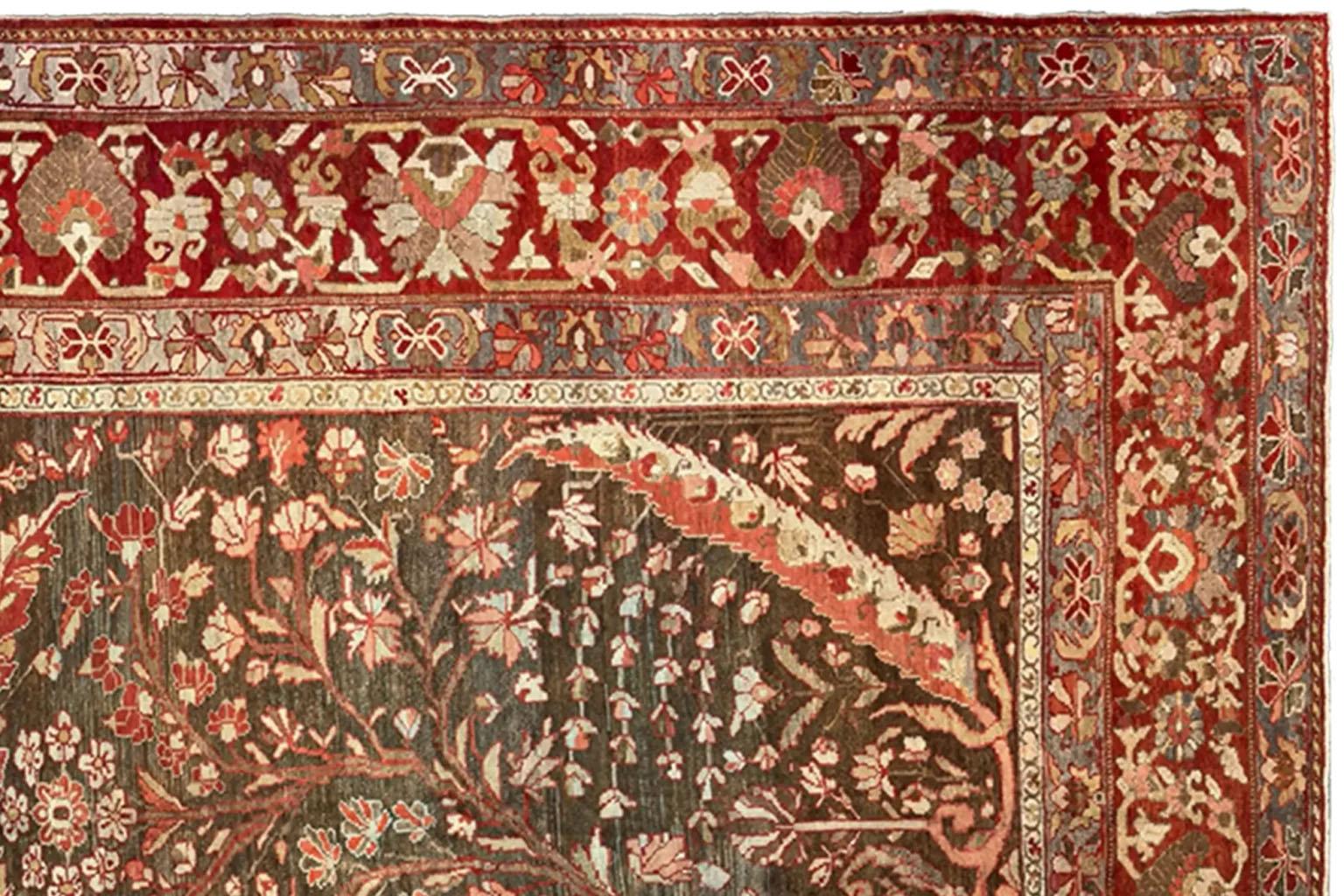 Alfombra Persa Bakhtiari - Lana Marrón Marfil Rojo - 75886 en Excelente estado para la venta en Dallas, TX