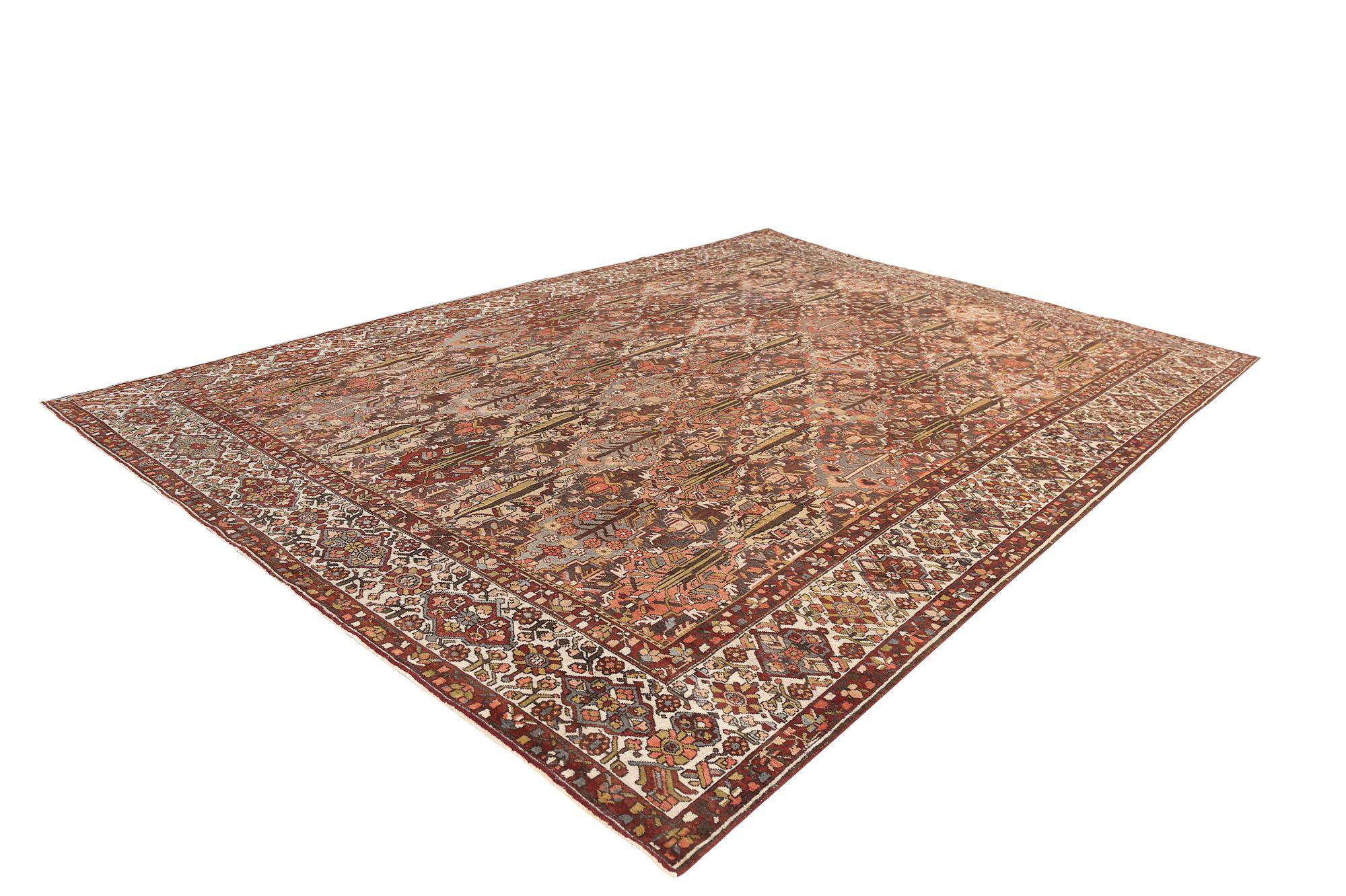 Persischer Bakhtiari Over Size Teppich - Wolle Braun Elfenbein Rot Design - 97681 (Irakisch) im Angebot