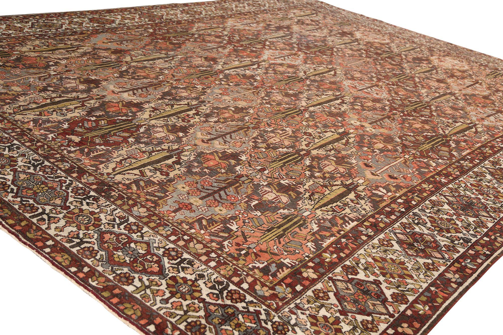 Persischer Bakhtiari Over Size Teppich - Wolle Braun Elfenbein Rot Design - 97681 im Zustand „Hervorragend“ im Angebot in Dallas, TX