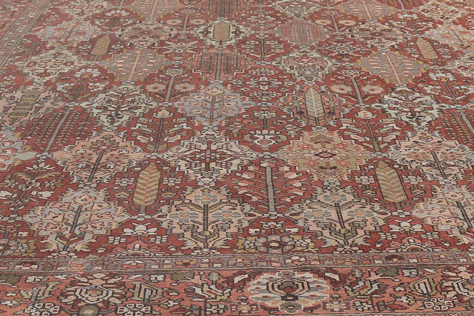 Persischer Bakhtiari Over Size-Teppich - Wolle Elfenbein Rosa Rot Design - 97226 (20. Jahrhundert) im Angebot