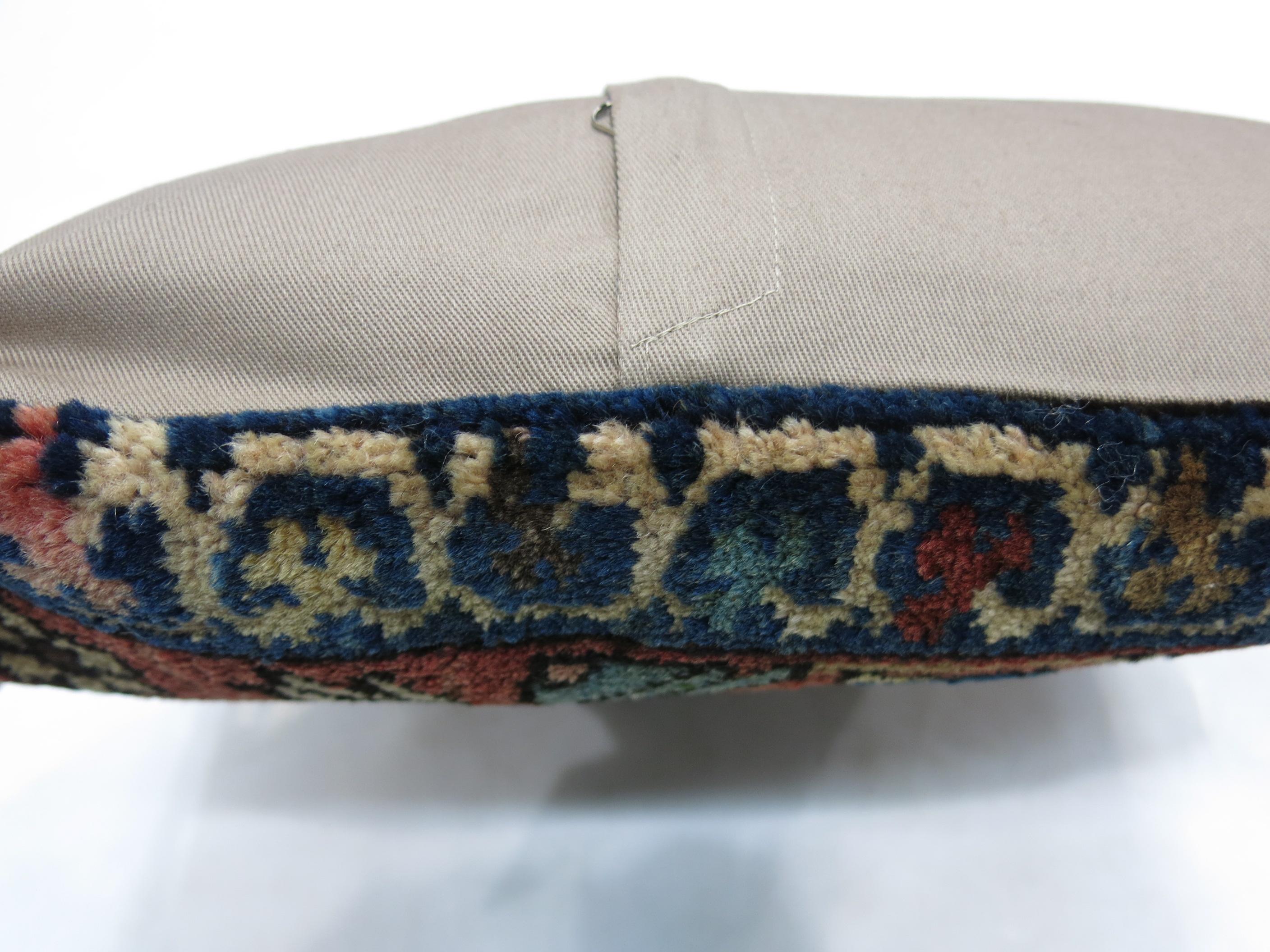 Pillow made from an antique Persian Bakhtiari rug. Zipper Closure and polyfill insert provided

16'' x 16''