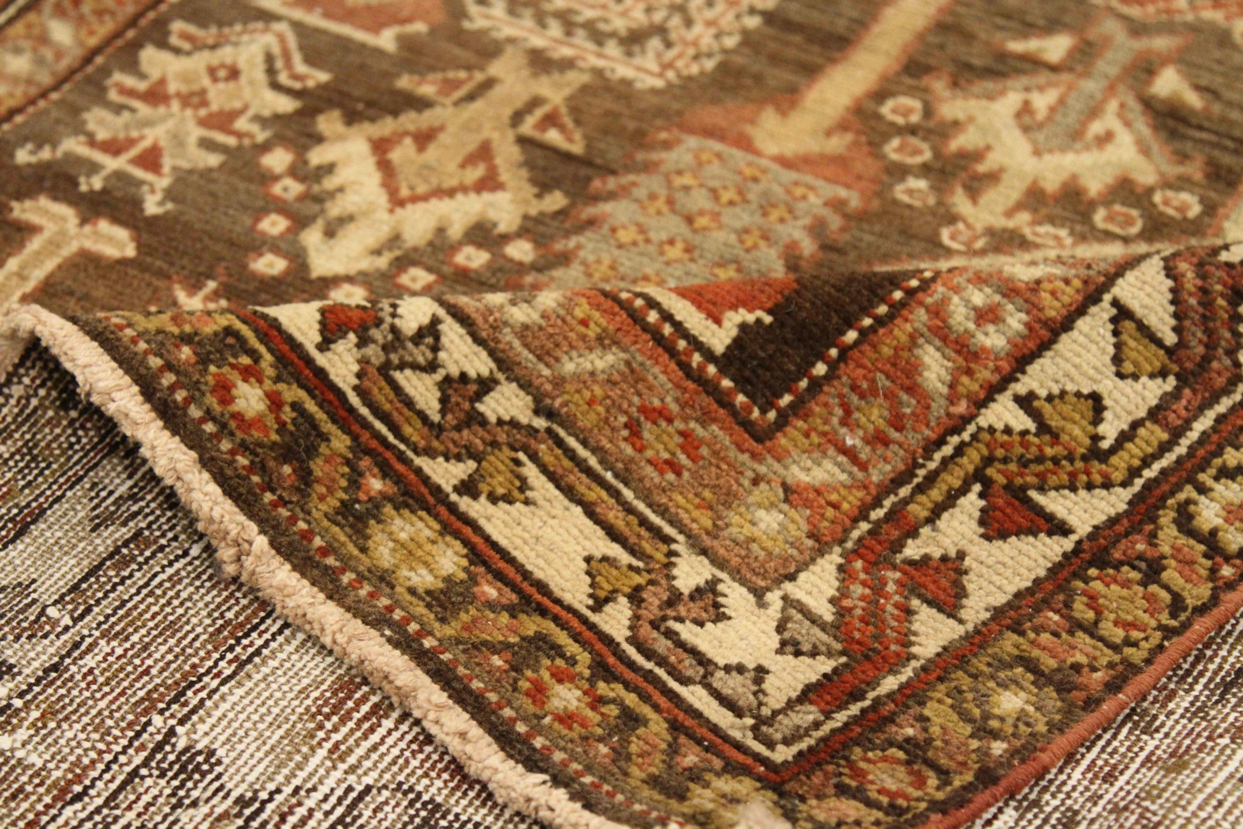 Asian Persian Bakhtiari Runner Rug - Wool Brown Ivory Red Design - 75551 For Sale