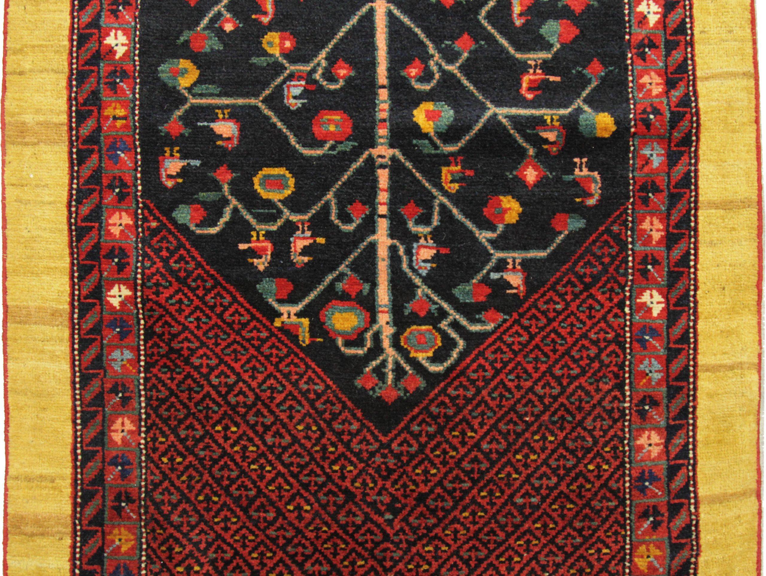 Asian Persian Bakhtiari Runner Rug Circa 1910 - Wool Black Red Yellow 72662 For Sale
