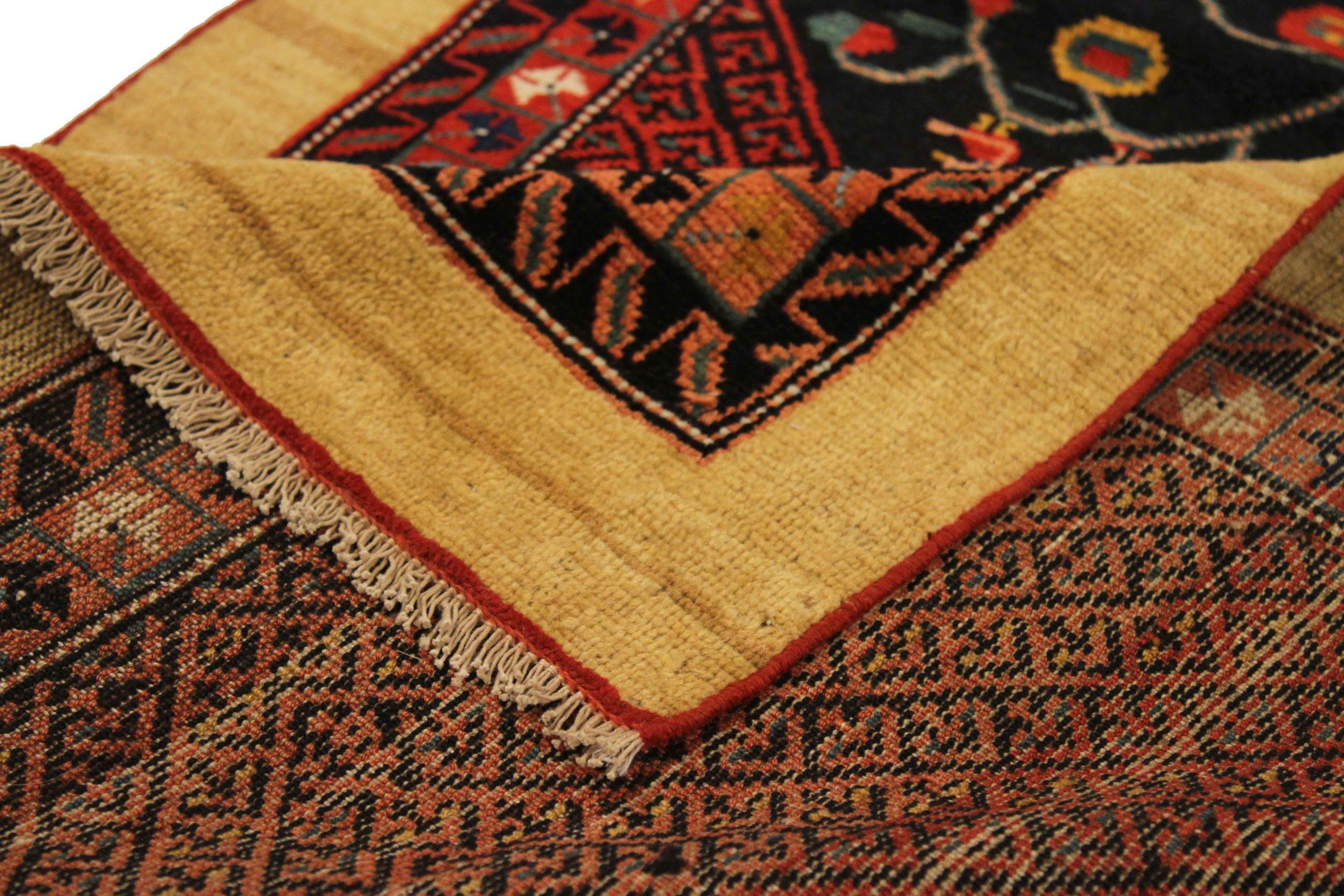 20th Century Persian Bakhtiari Runner Rug Circa 1910 - Wool Black Red Yellow 72662 For Sale