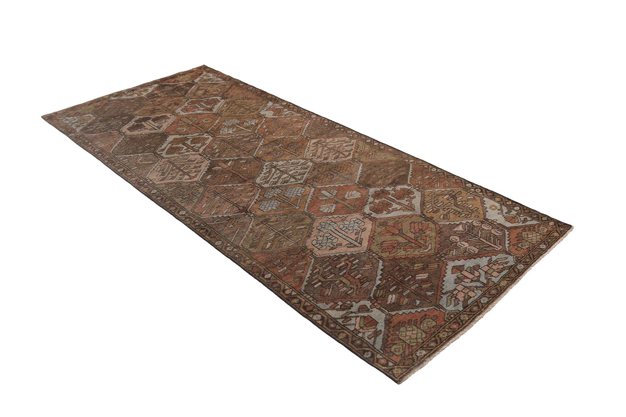 Persischer Bakhtiari Läufer Teppich - Wolle Braun Rot Design - 96692 (Irakisch) im Angebot