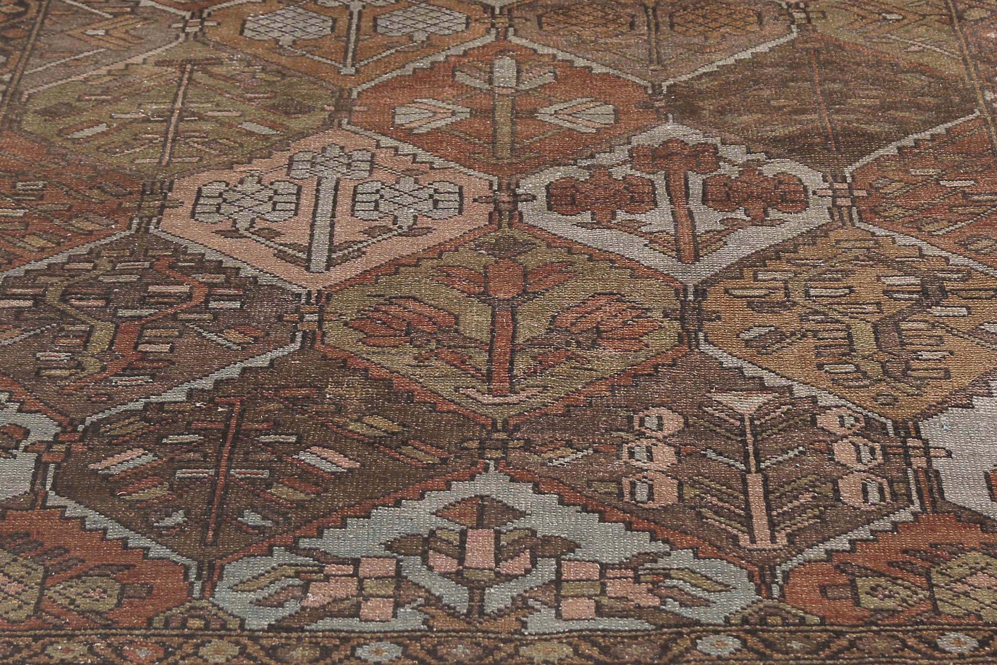 Persischer Bakhtiari Läufer Teppich - Wolle Braun Rot Design - 96692 im Zustand „Hervorragend“ im Angebot in Dallas, TX