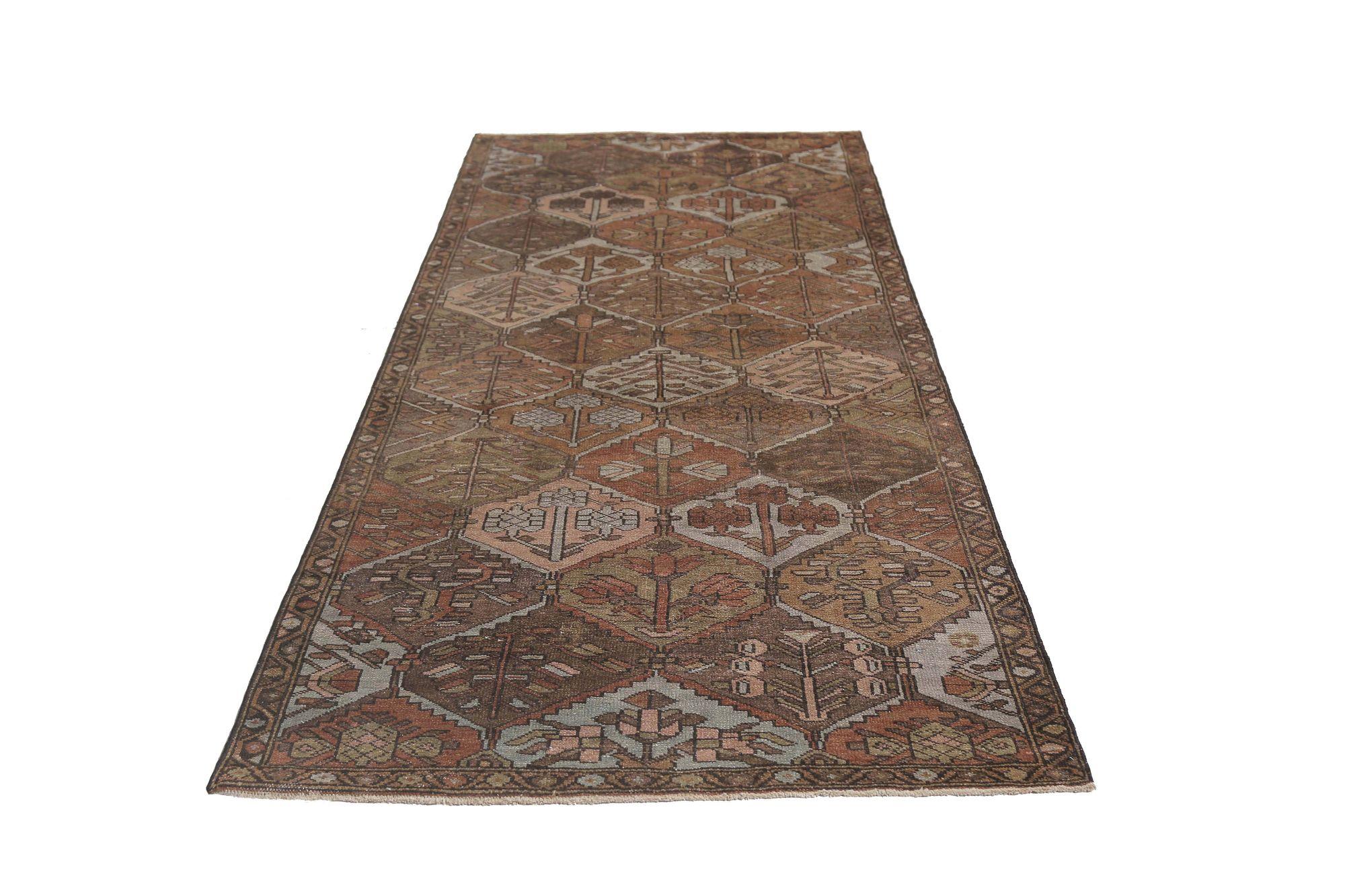 Persischer Bakhtiari Läufer Teppich - Wolle Braun Rot Design - 96692 (20. Jahrhundert) im Angebot