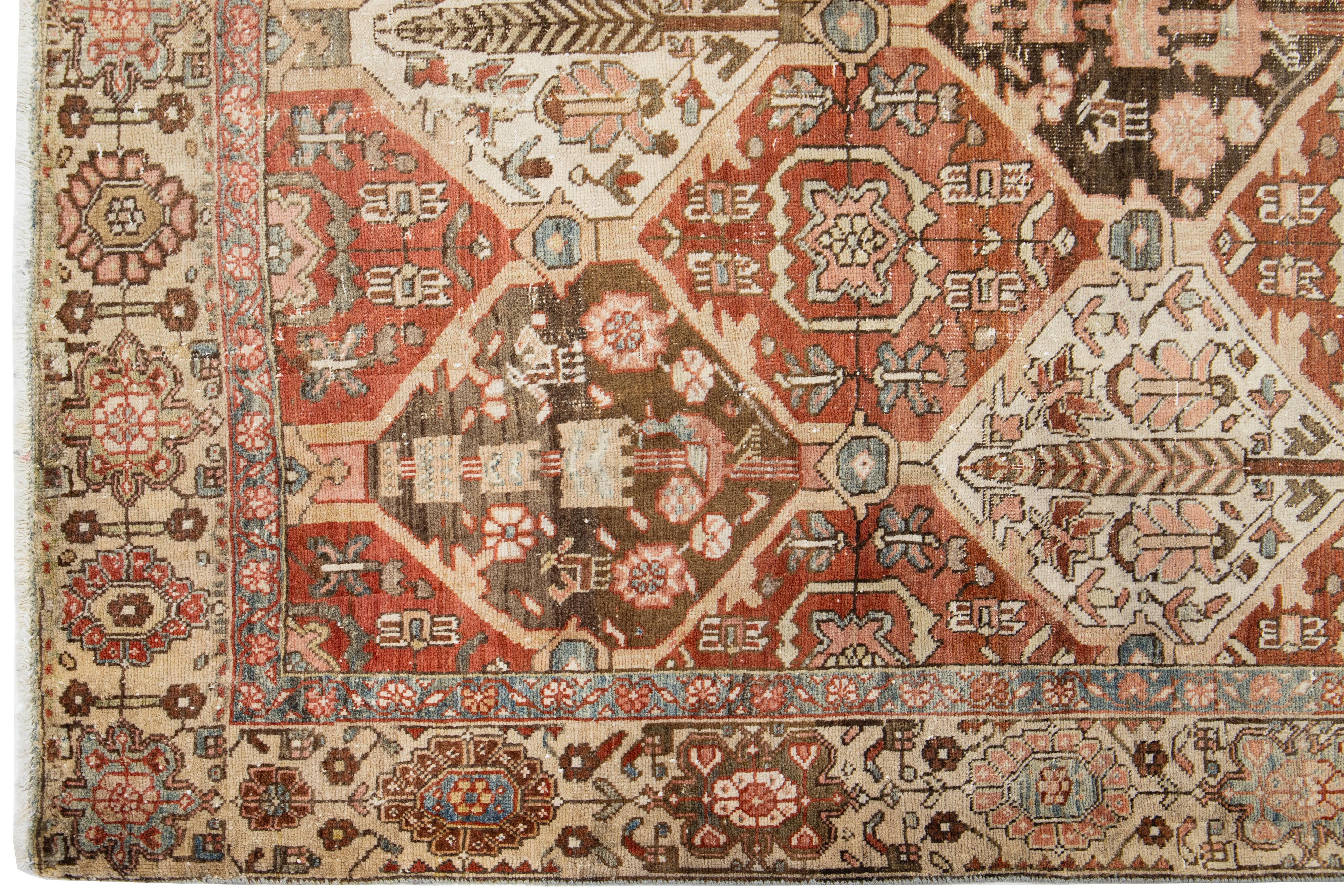 Persian Bakhtiari Rust Wool Rug with Allover Floral Pattern From The 1910s In Good Condition For Sale In Norwalk, CT