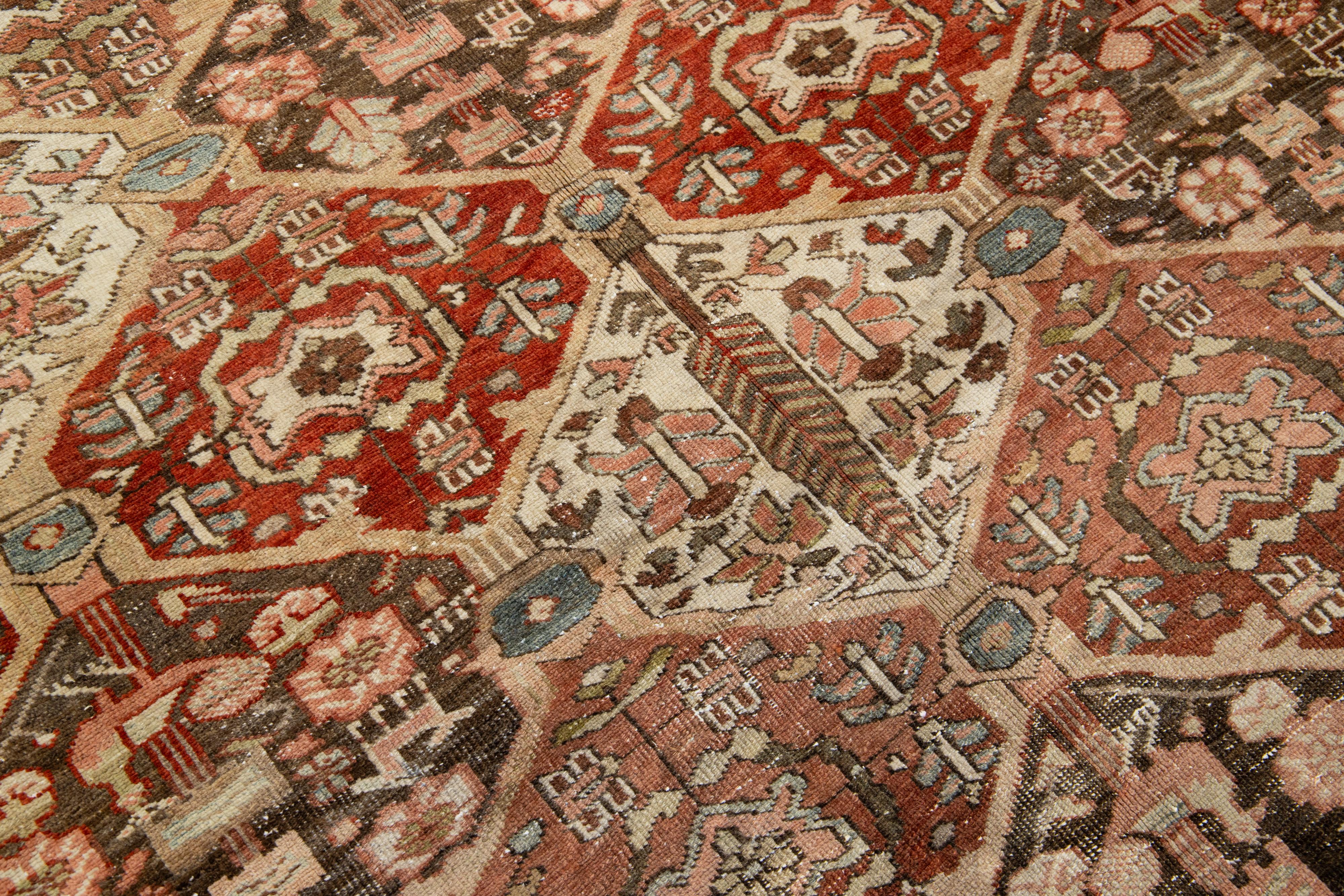 Persian Bakhtiari Rust Wool Rug with Allover Floral Pattern From The 1910s For Sale 1