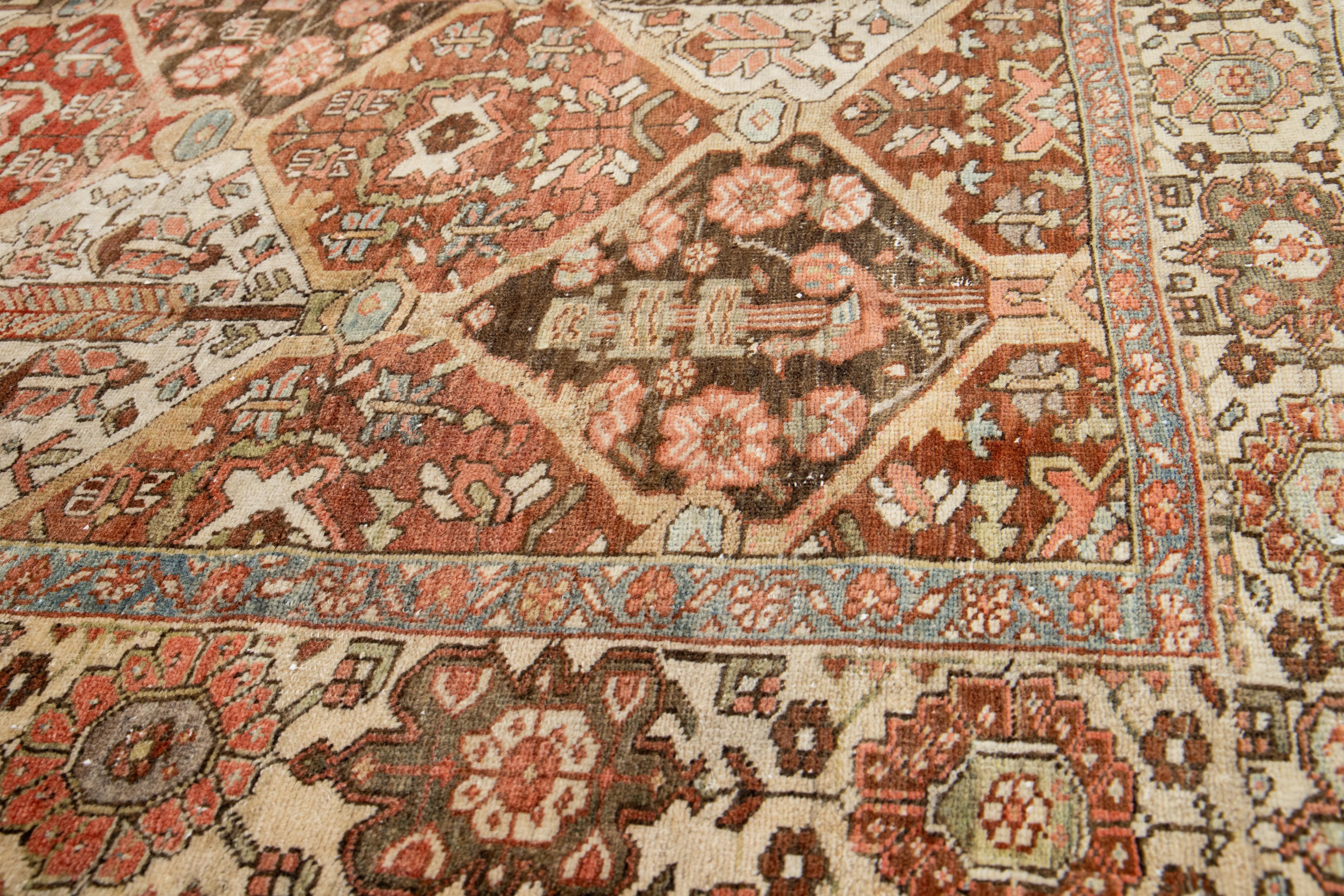 Persian Bakhtiari Rust Wool Rug with Allover Floral Pattern From The 1910s For Sale 2