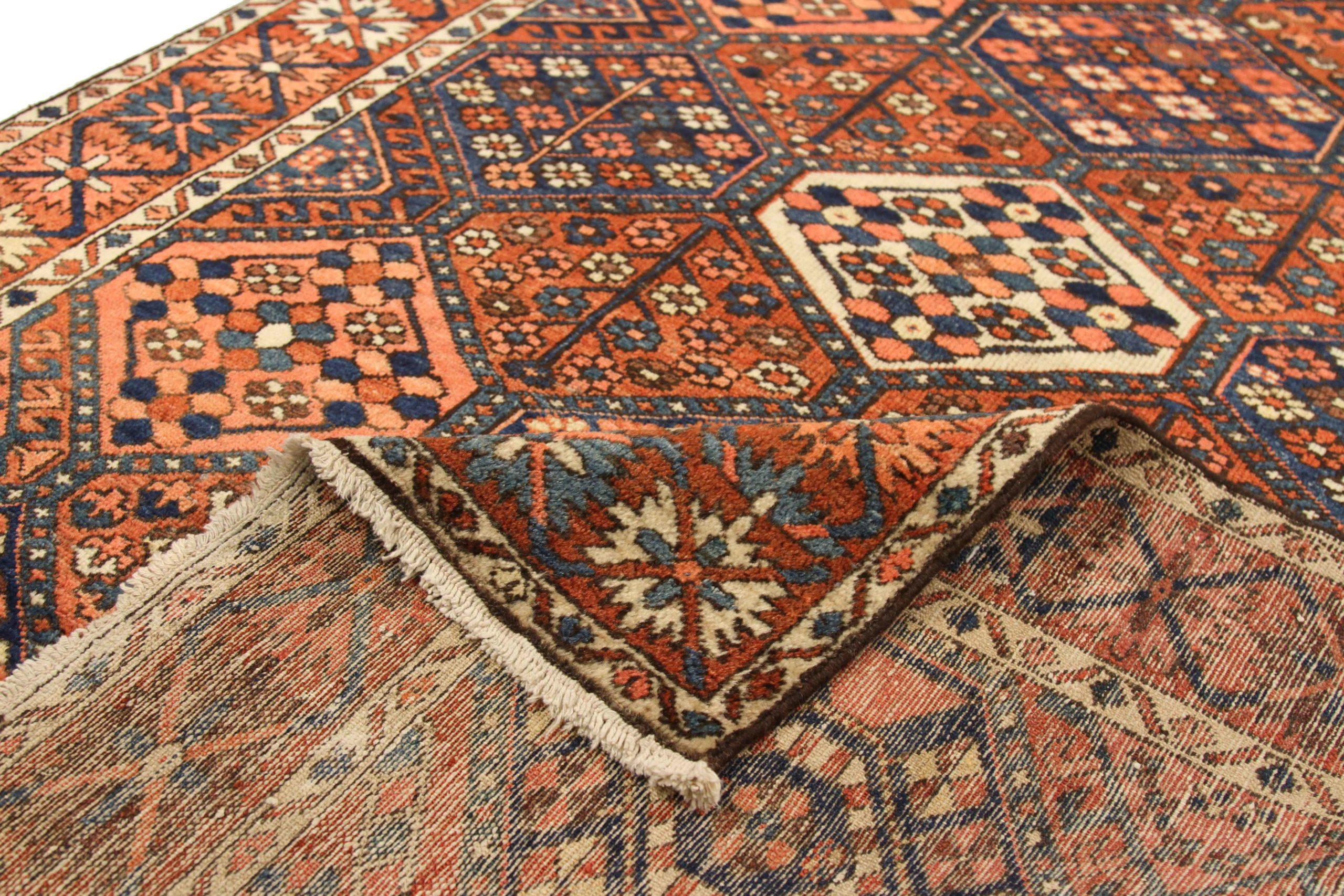 Asiatique Petit tapis persan Bakhtiari - Laine ivoire bleu marine bleu rose - 75451 en vente