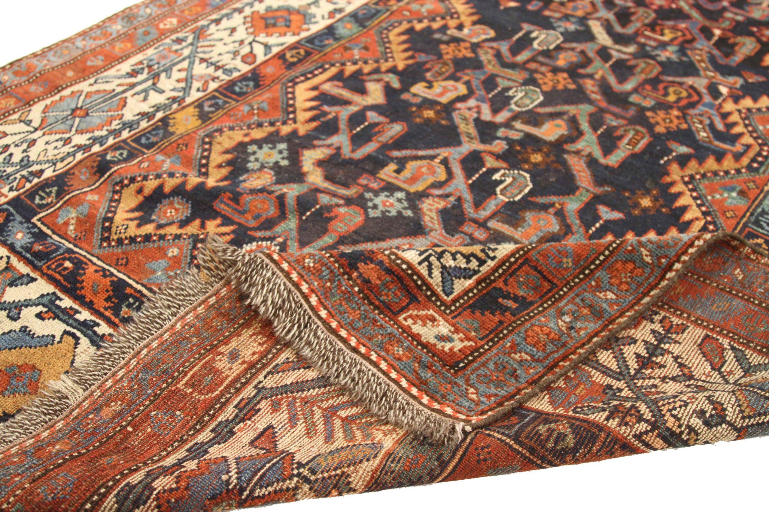 Persischer Bakhtiari Kleiner Teppich - Wolle Elfenbein Marineblau Blau Rot Design - 75030 (Asiatisch) im Angebot