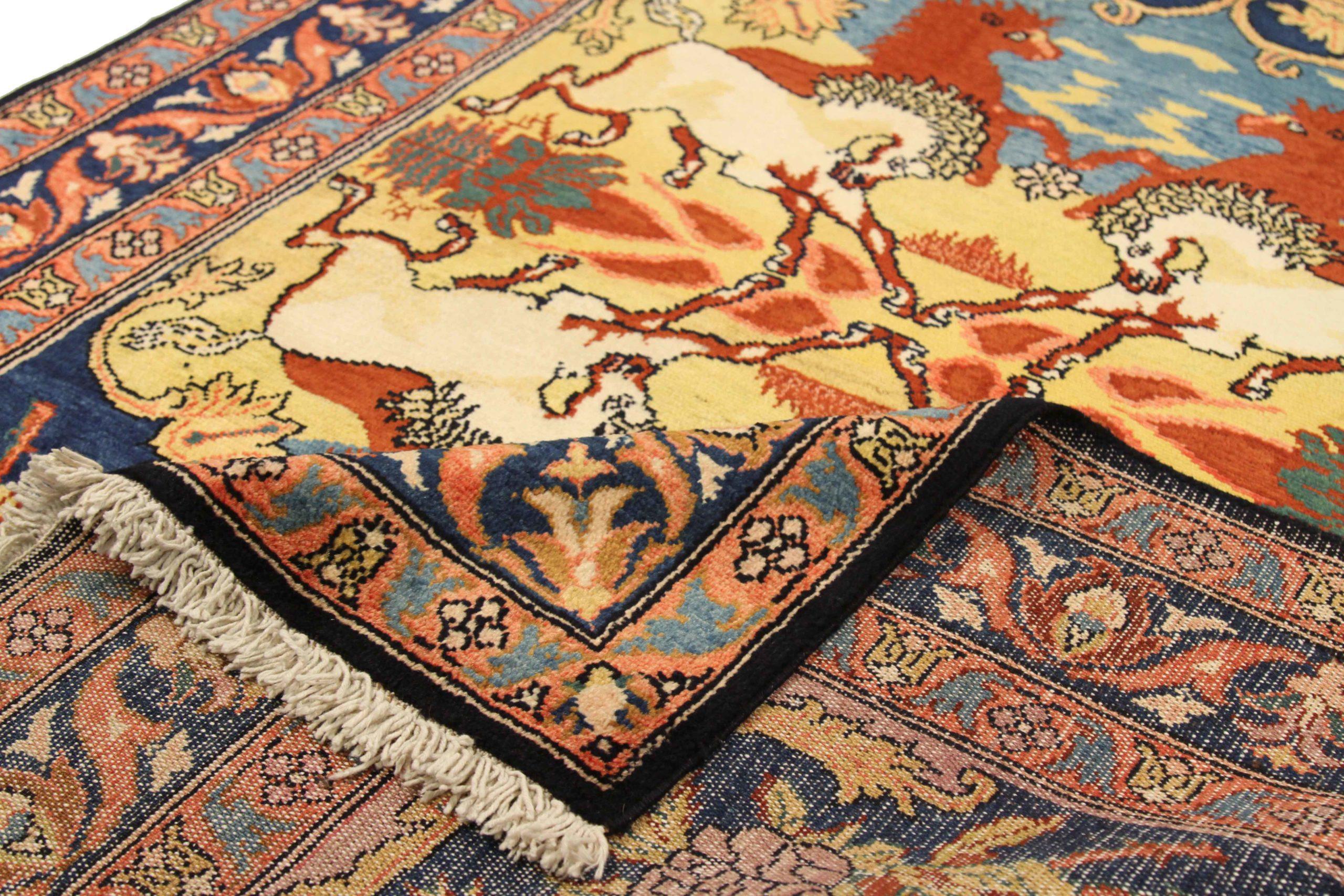 Persischer Bakhtiari Kleiner Teppich CIRCA 1910 - Wolle Blau Rot Gelb Design - 75041 (Asiatisch) im Angebot