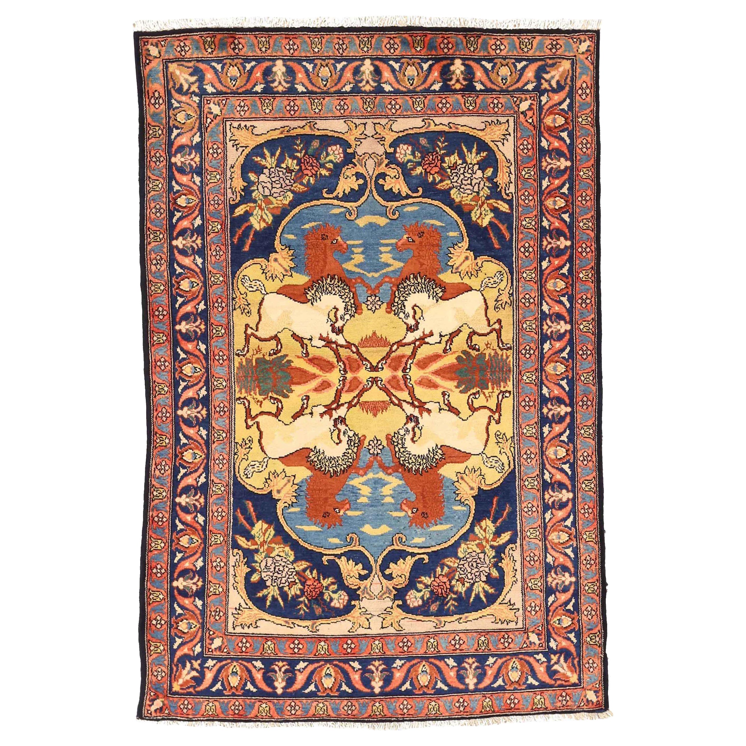 Persischer Bakhtiari Kleiner Teppich CIRCA 1910 - Wolle Blau Rot Gelb Design - 75041