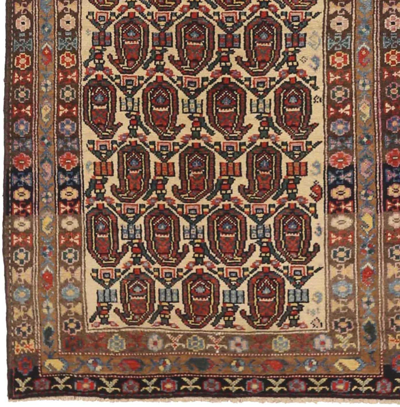 Asiatique Petit tapis persan Bakhtiari vers 1910 - Laine bleu ivoire rouge 72843 en vente