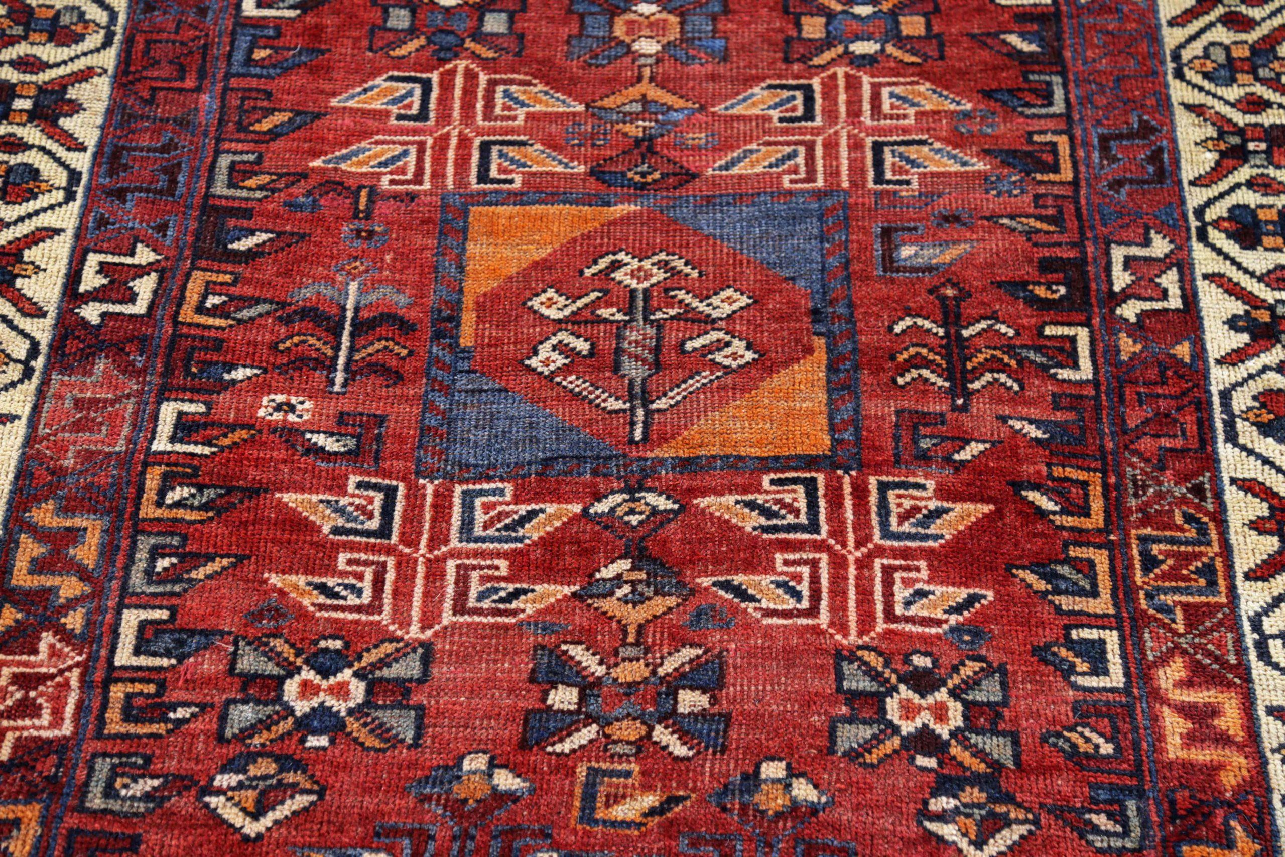 Persischer Bakhtiari Kleiner Teppich Circa 1910 - Wolle Elfenbein Orange Rot Design - 91328 (Asiatisch) im Angebot