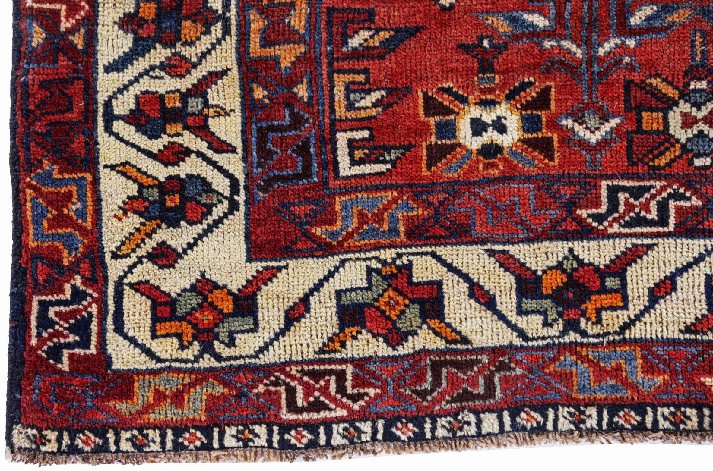 Persischer Bakhtiari Kleiner Teppich Circa 1910 - Wolle Elfenbein Orange Rot Design - 91328 (20. Jahrhundert) im Angebot