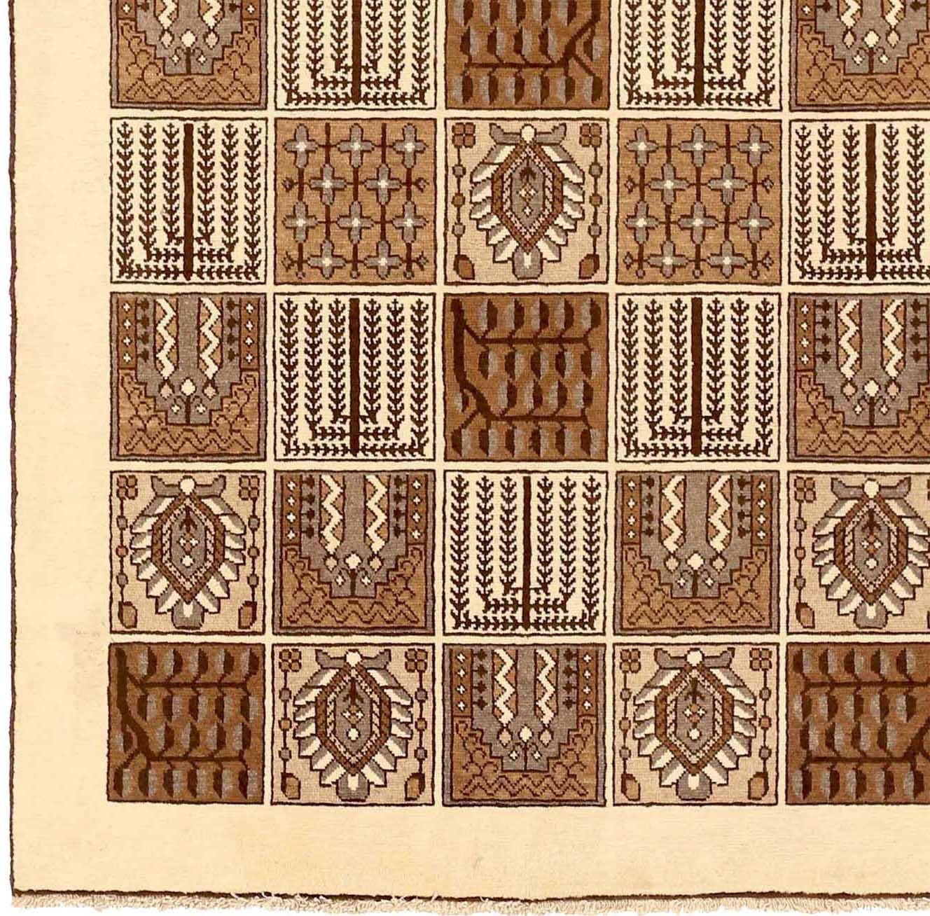 Asiatique Petit tapis persan Bakhtiari Circa 1970 - Soie Brown Ivory 72233 en vente