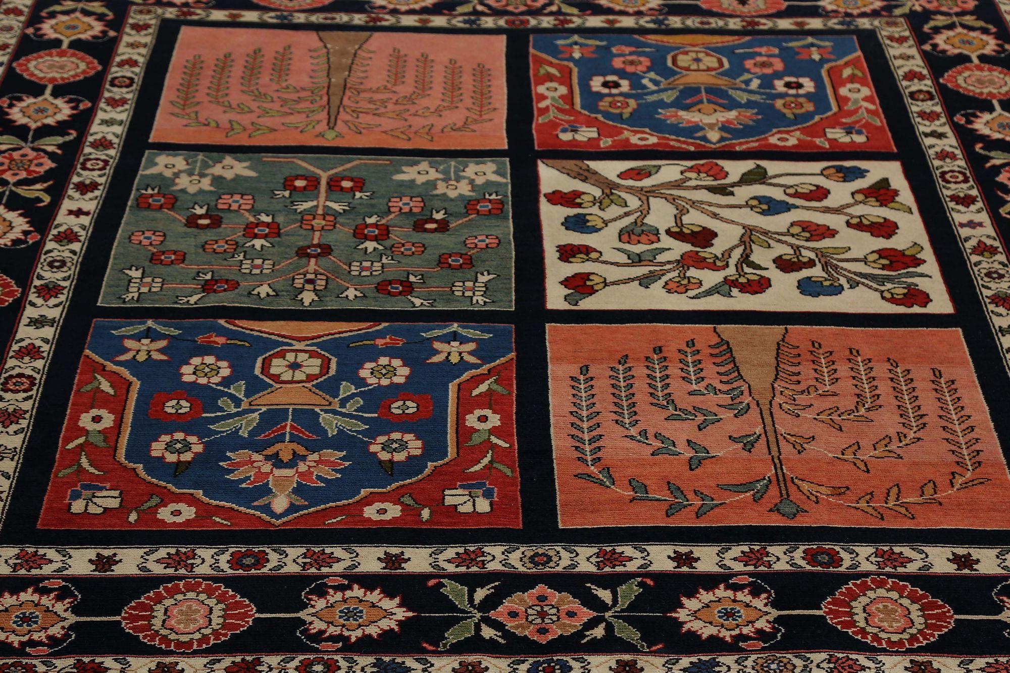 Scopri l'eleganza del tappeto persiano Bakhtiari di piccole dimensioni del 1910. Progettato con lana e nero-rosa, questo design esclusivo è perfetto per valorizzare il tuo spazio.