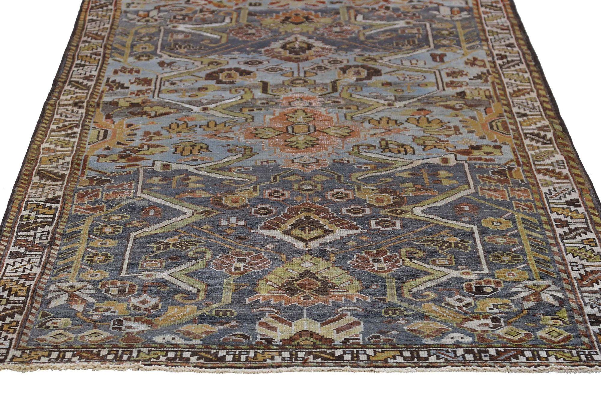 Persischer Bakhtiari Kleiner Teppich - Wolle Blau Grün Design - 96793 im Zustand „Hervorragend“ im Angebot in Dallas, TX