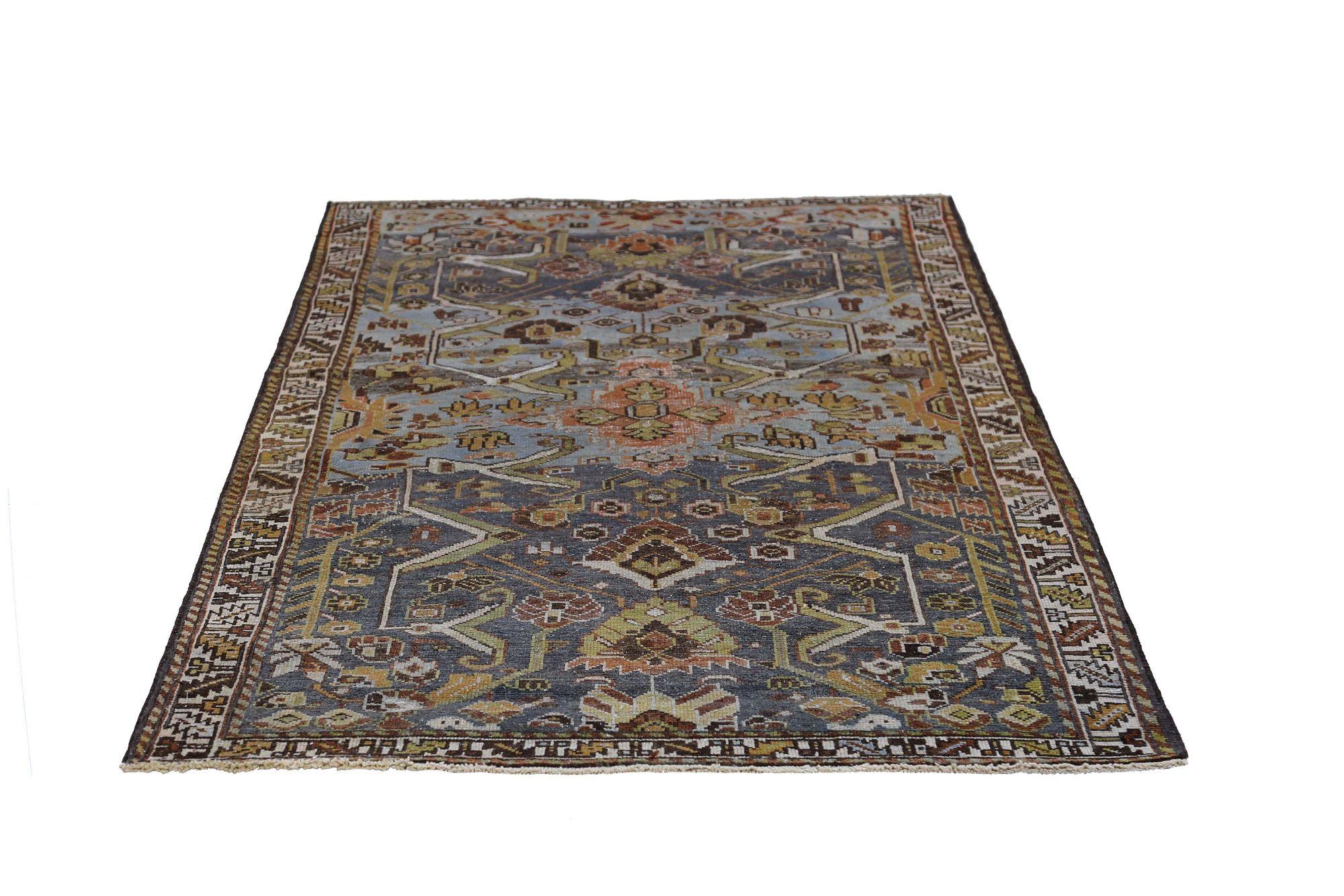 Persischer Bakhtiari Kleiner Teppich - Wolle Blau Grün Design - 96793 (20. Jahrhundert) im Angebot