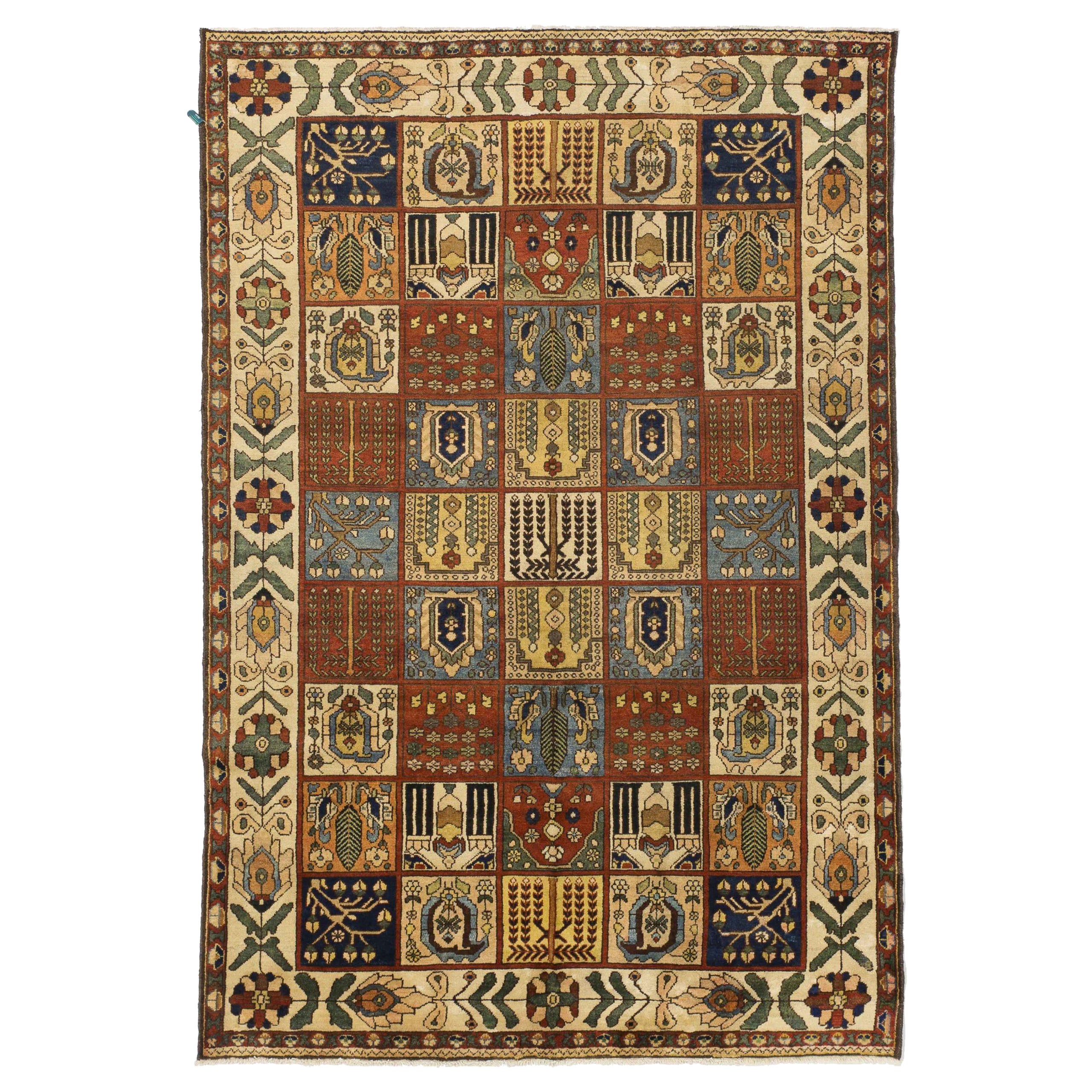 Persian Bakhtiari Small Rug - Wool Blue Ivory Red Yellow 10448 For Sale