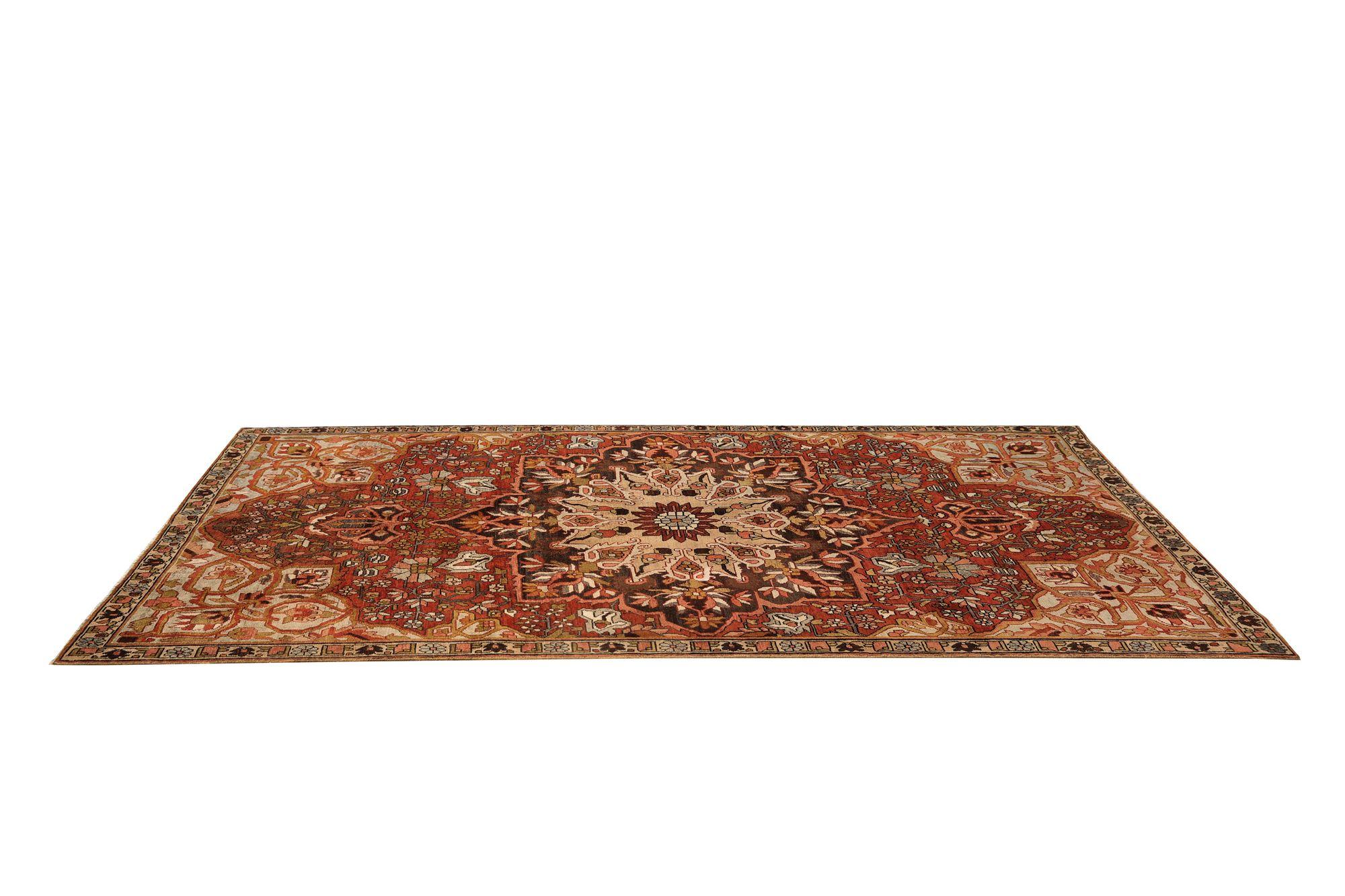 XX secolo Tappeto persiano Bakhtiari piccolo - Lana Marrone Avorio Arancione Rosso - 97717 in vendita