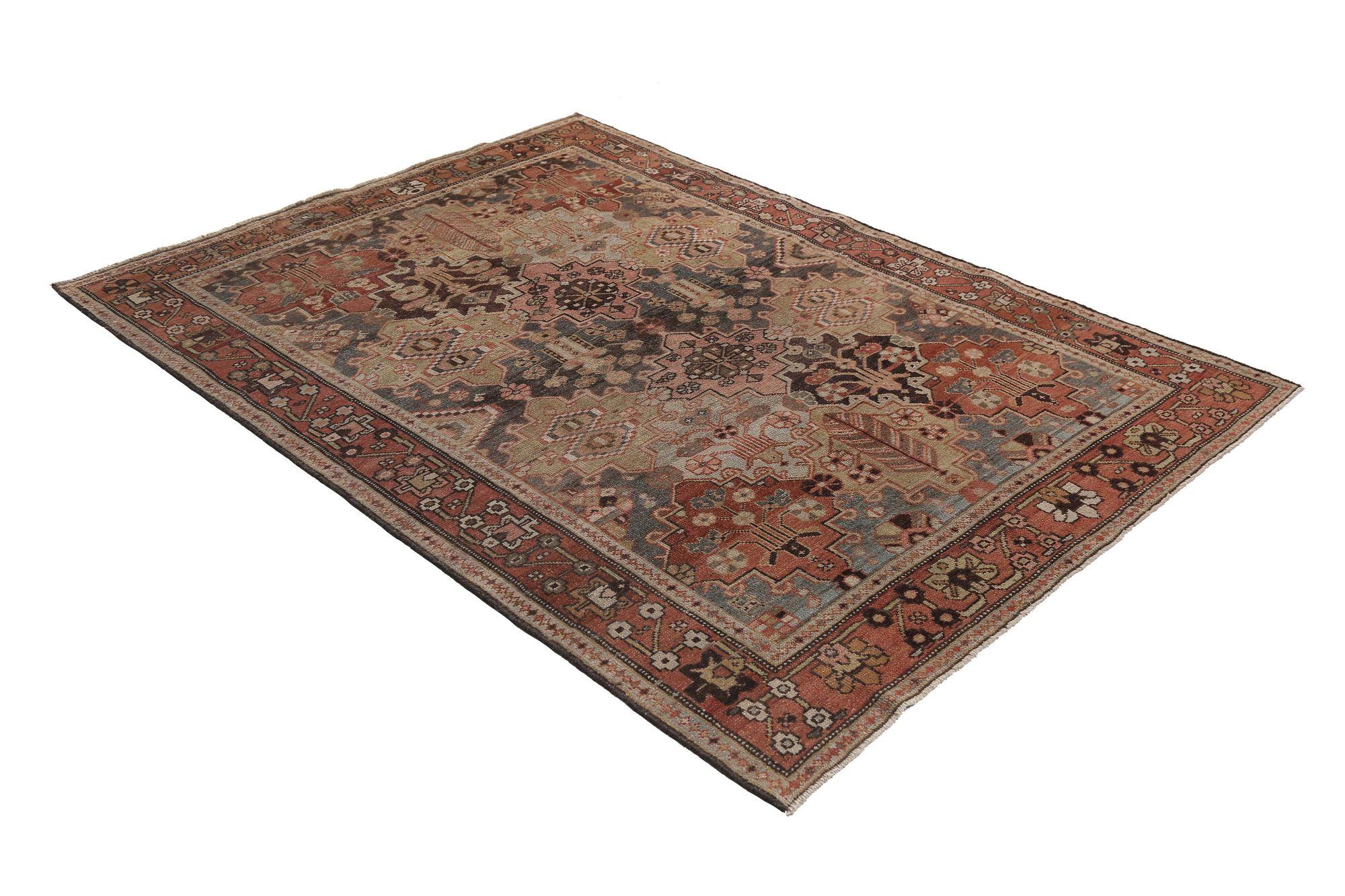 Persischer Bakhtiari Kleiner Teppich - Wolle Elfenbein Rosa Rot Design - 96852 (Irakisch) im Angebot
