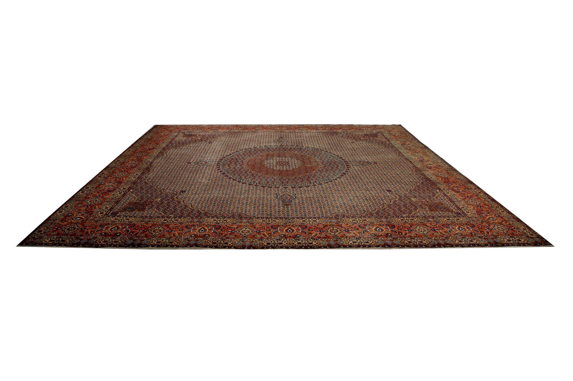 Tappeti quadrati persiani Bakhtiari - Design rosso avorio in lana - 97220 In condizioni ottime in vendita a Dallas, TX