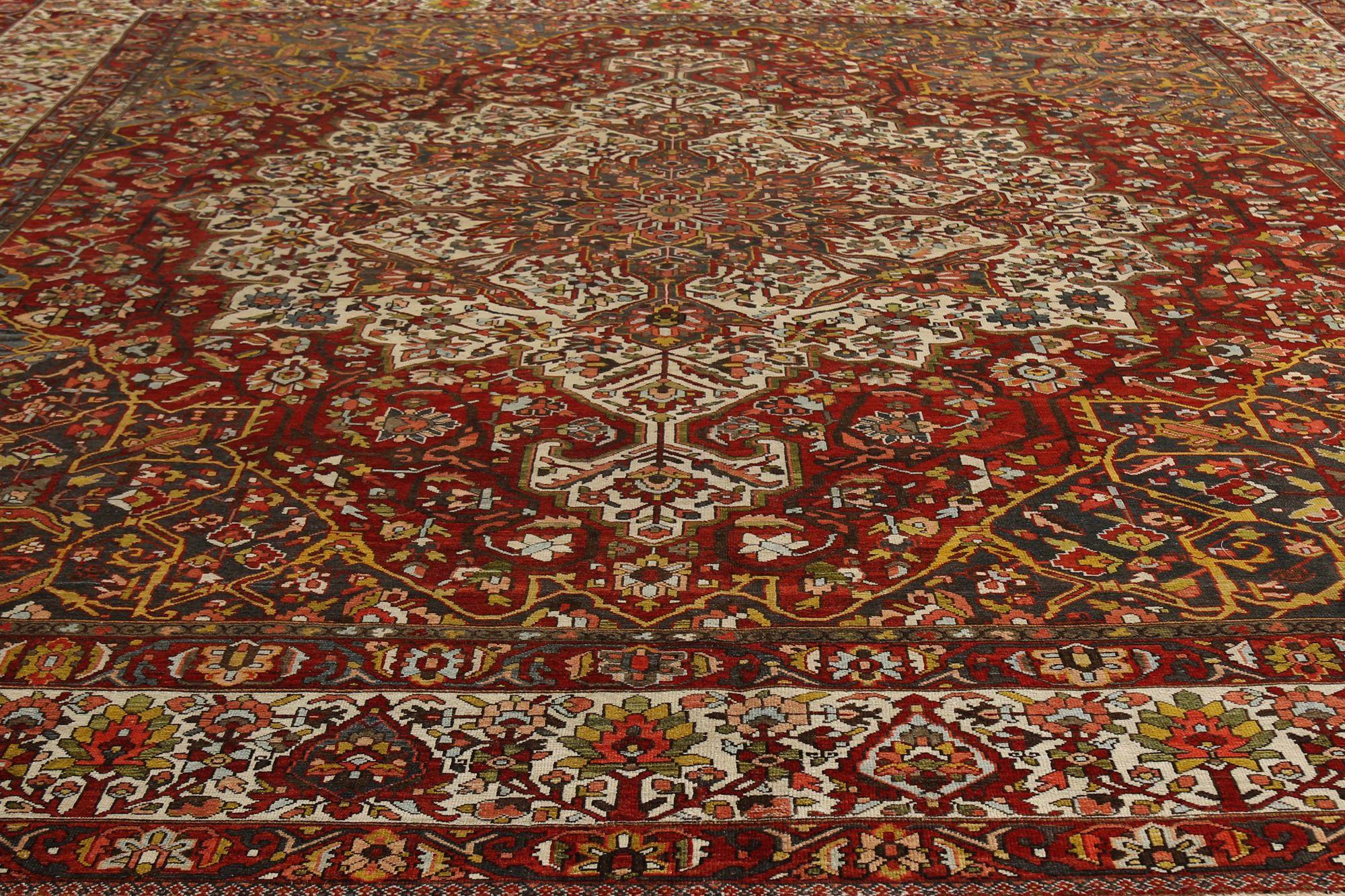 20th Century Persian Bakhtiari Square Area Rugs - Wool Red Design - 96718 For Sale