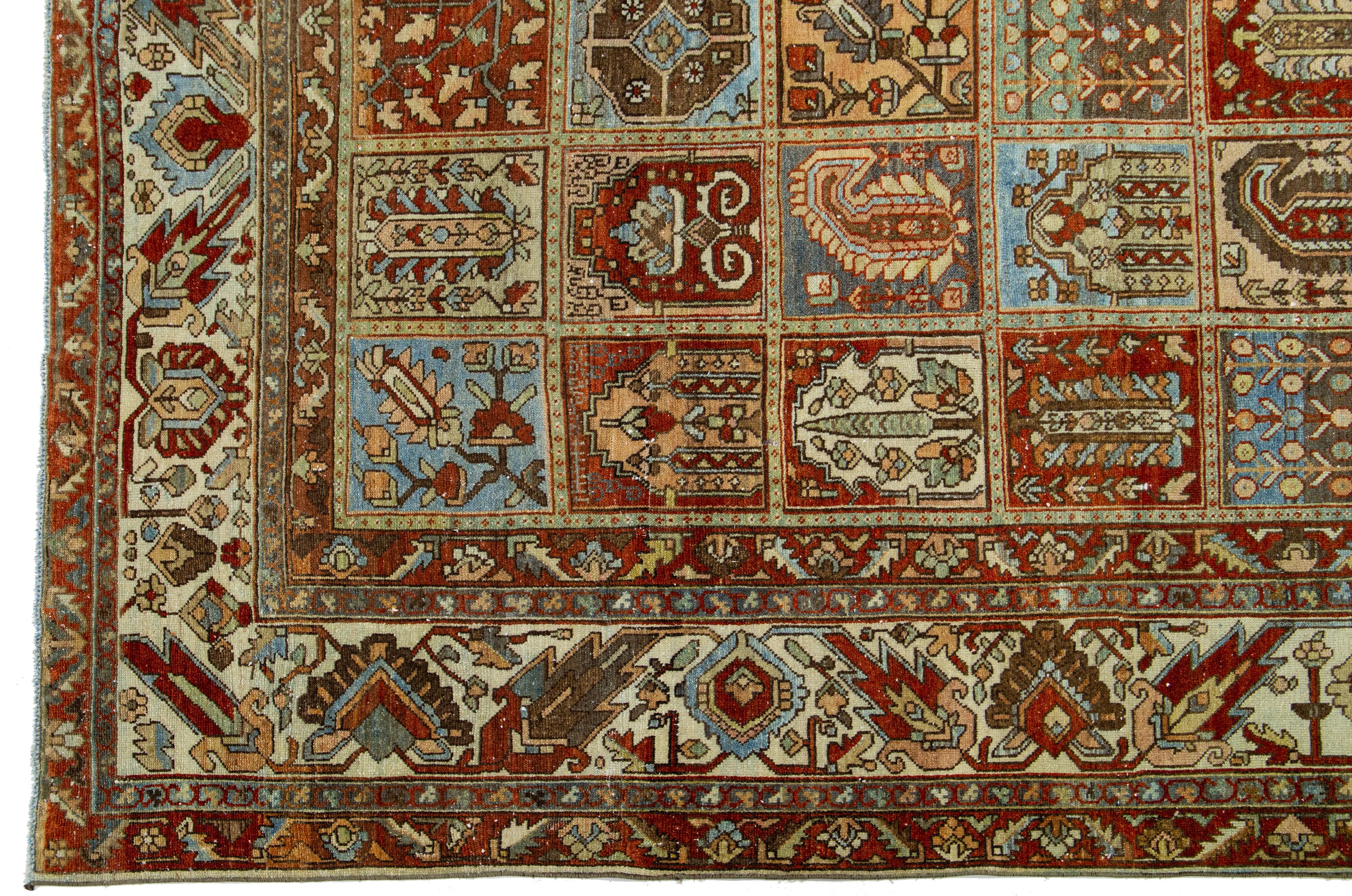 Persian Bakhtiari Wool Rug  Antique With Allover Multicolor Motif  In Good Condition For Sale In Norwalk, CT
