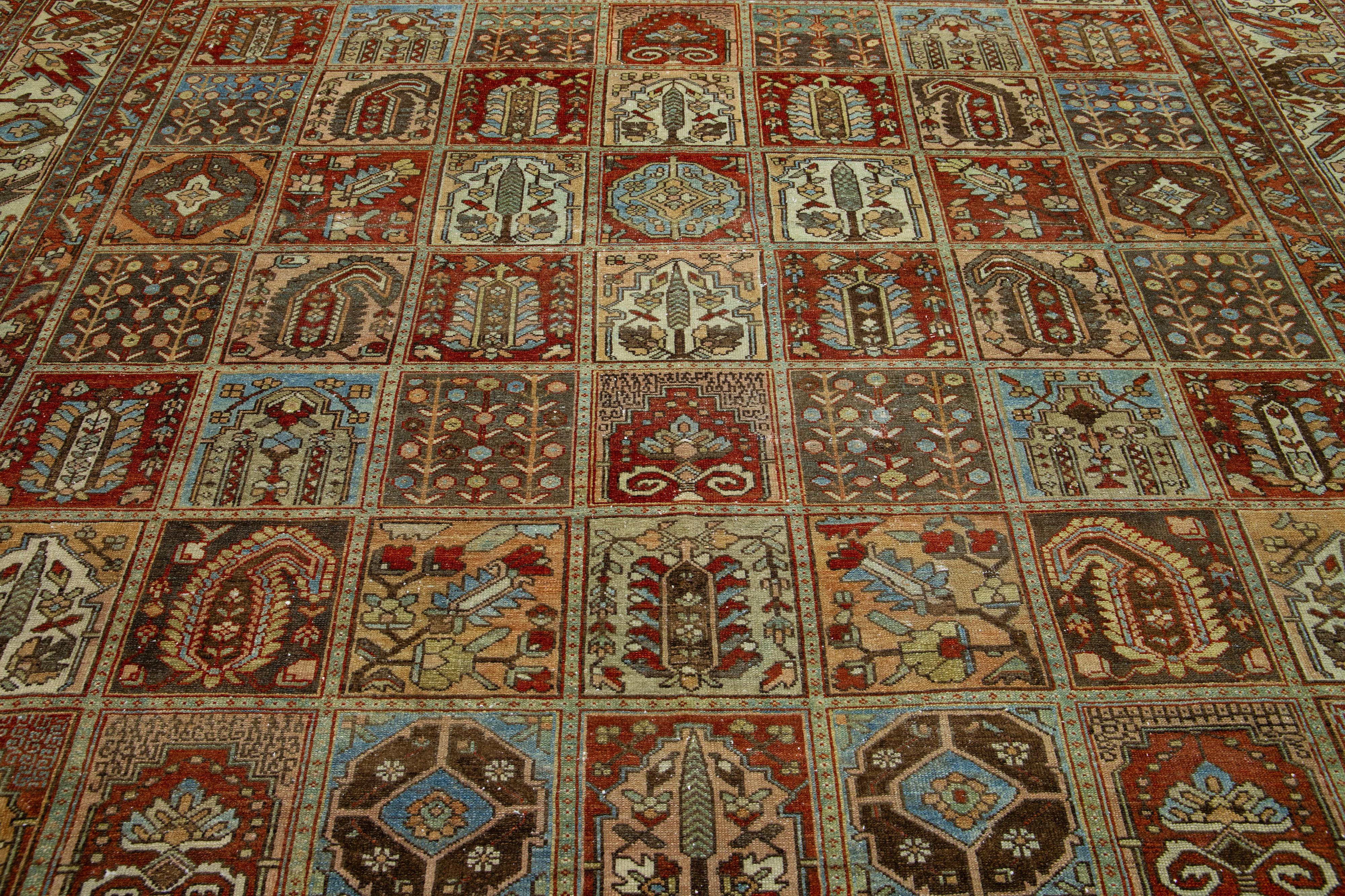 20th Century Persian Bakhtiari Wool Rug  Antique With Allover Multicolor Motif  For Sale