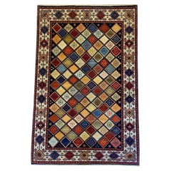 Persian Bakhtiari Wool Rug, Blue, Cream, Green, Red Geometric Design, 4x6