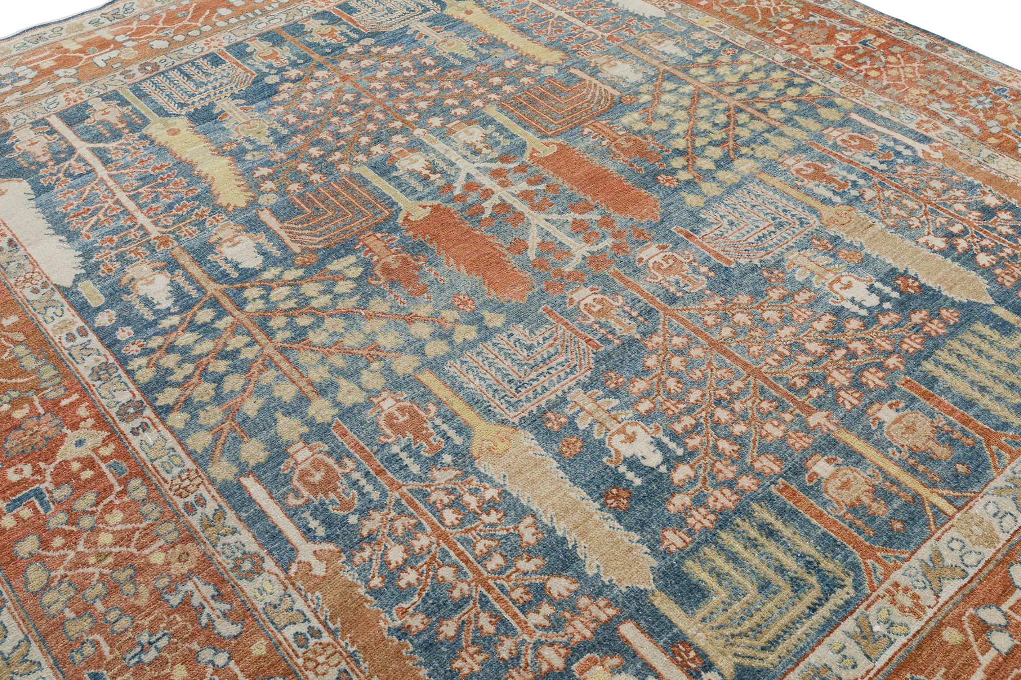 Persian Bakshaish Rug in Navy Blue and Rust In New Condition For Sale In New York, NY
