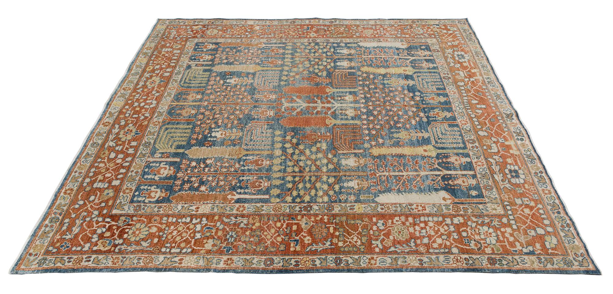 Persian Bakshaish Rug in Navy Blue and Rust For Sale 1